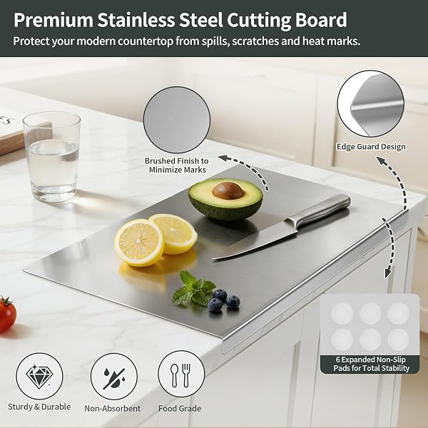 Stainless Steel Cutting Board with Lip, 304 Stainless Steel Chopping Board for Kitchen, Double-Sided Large Metal Cutting Boards for Meat, Vegetables Fruit, Kitchen Food Prep Board (19.68 * 19.68in) - 1