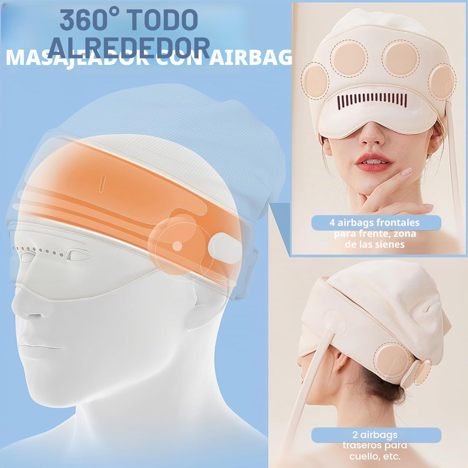 iKeener Masajeador Cabeza Eléctrico,Cabezal Portátil Cobertura Total 360°,Gorro Masaje Ojos,Cuello Calor, Amasado,Prensa,Modo Ajustable,Aliviar Dolor y Ansiedad,Relajar Estrés, Tensión,Sueño Profundo