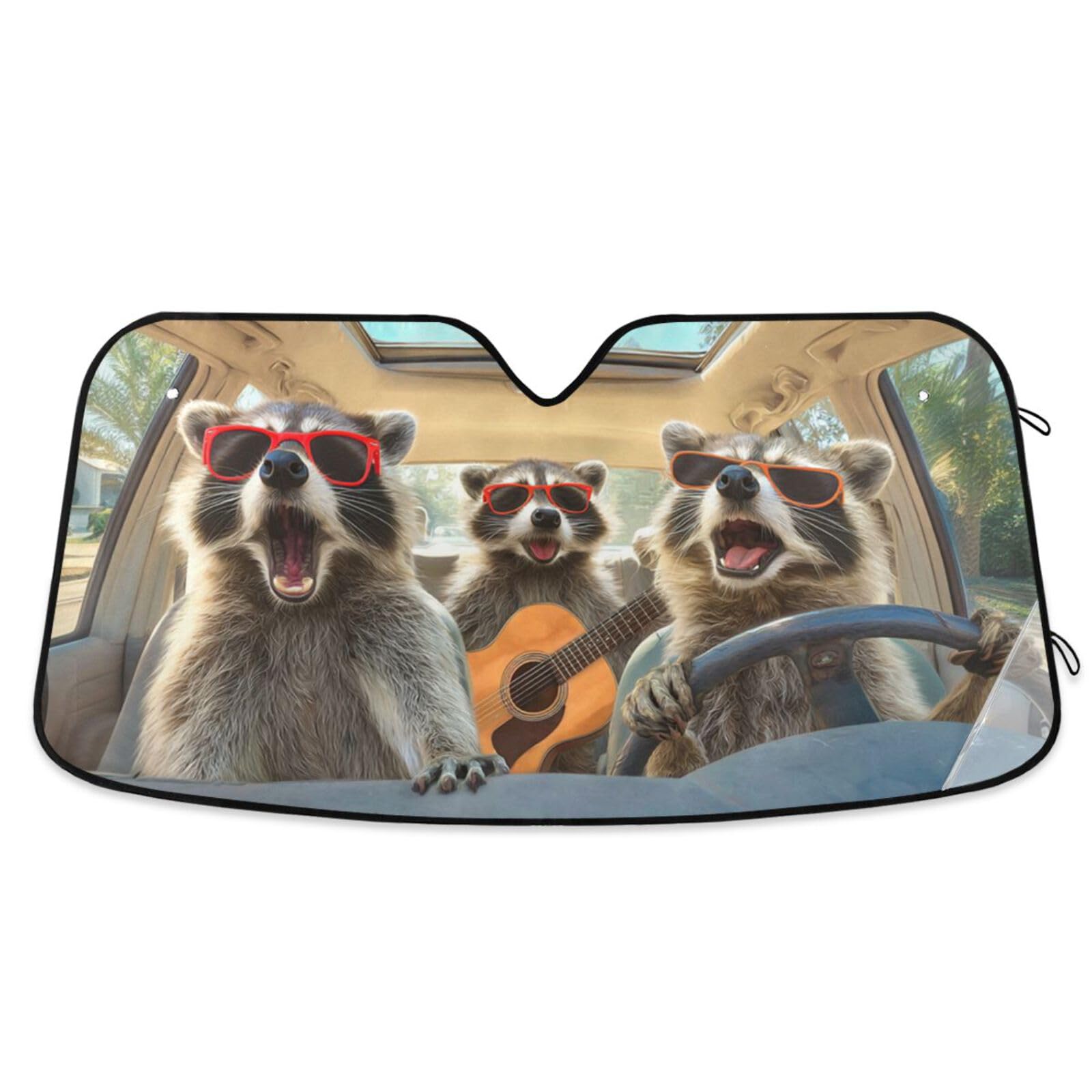 Raccoon Driving Car Windshield Sun Shade Truck Sunshade Shield Shade Visor Cover Reflective Block UV Rays Protector Keep Your Vehicle Cool Foldable for Truck SUV L