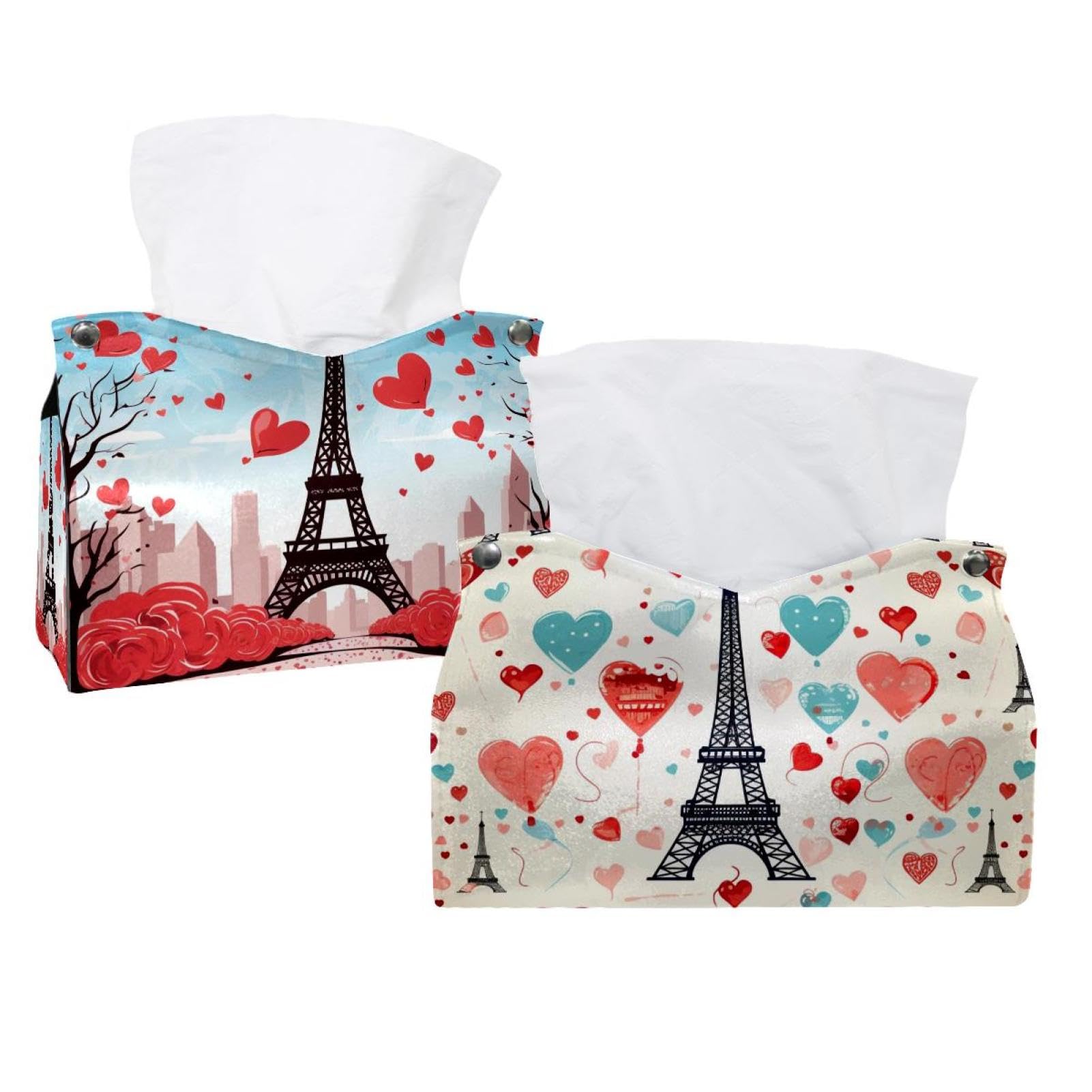 Housse de boîte à mouchoirs en cuir Tour Eiffel | Lot de 2 boîtes élégantes pour la maison