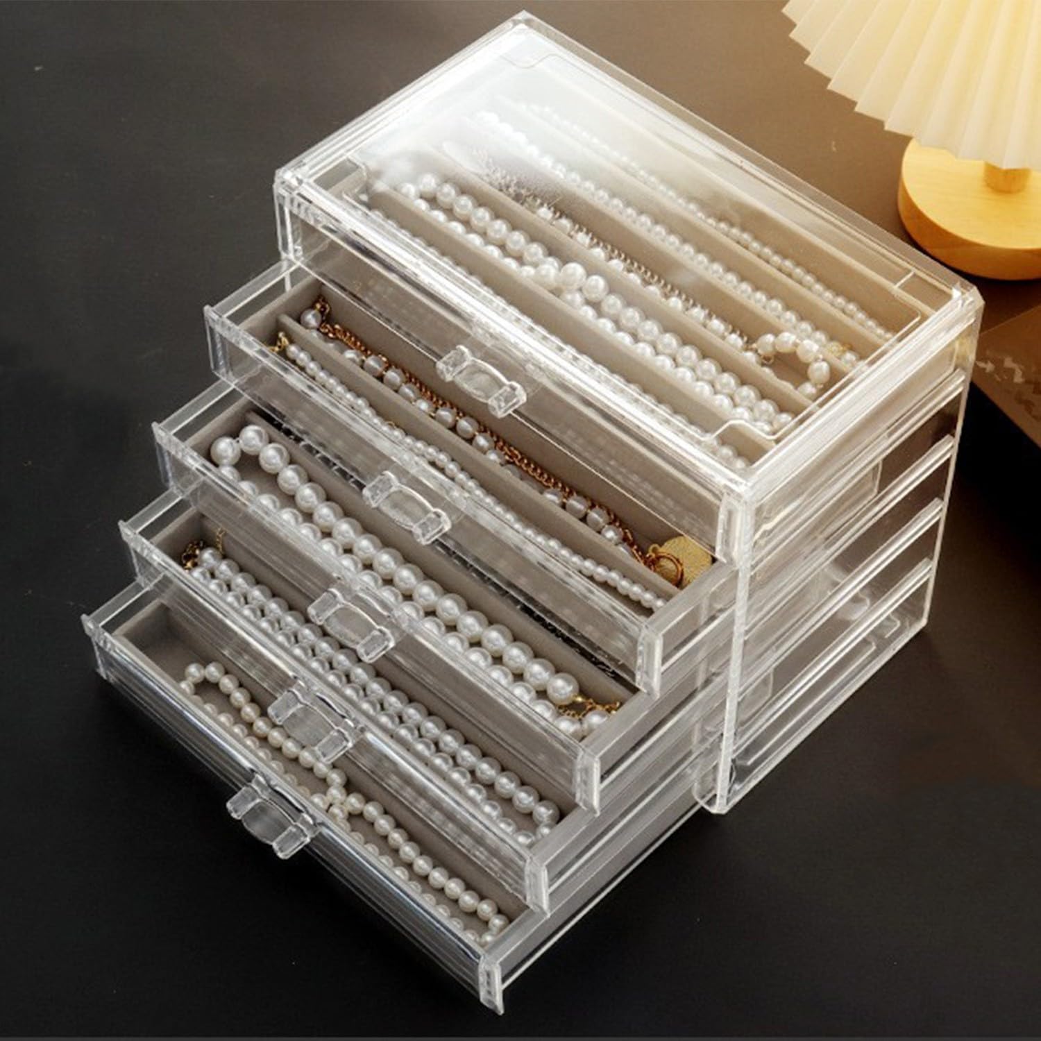 Boîte de rangement colliers anti-poussière avec plateau en velours doux