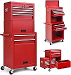 Goplus Poitrine à outils, 5 Armoire à outils à tiroirs avec boîte à outils amovible, roues à verrou universelles, barre de verrouillage, liner de protection & Sac à outils, panier de rangement en métal, boîte à outils pour garage