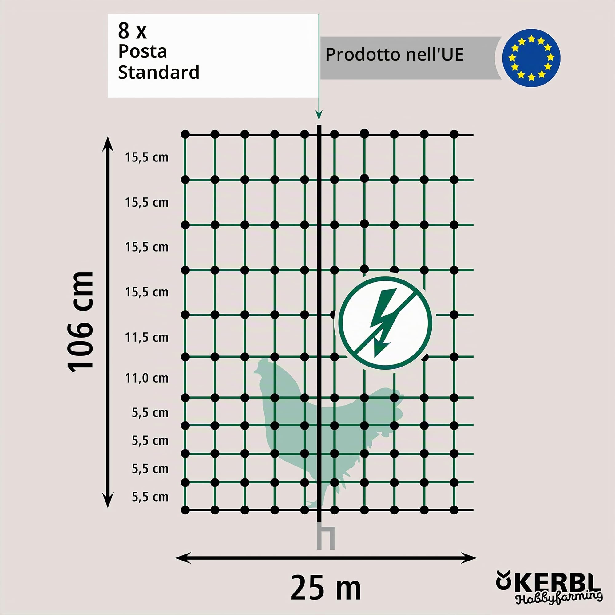 KERBL Filet pour les poules 25 m - 106 cm - double pointe - vert - non électrique