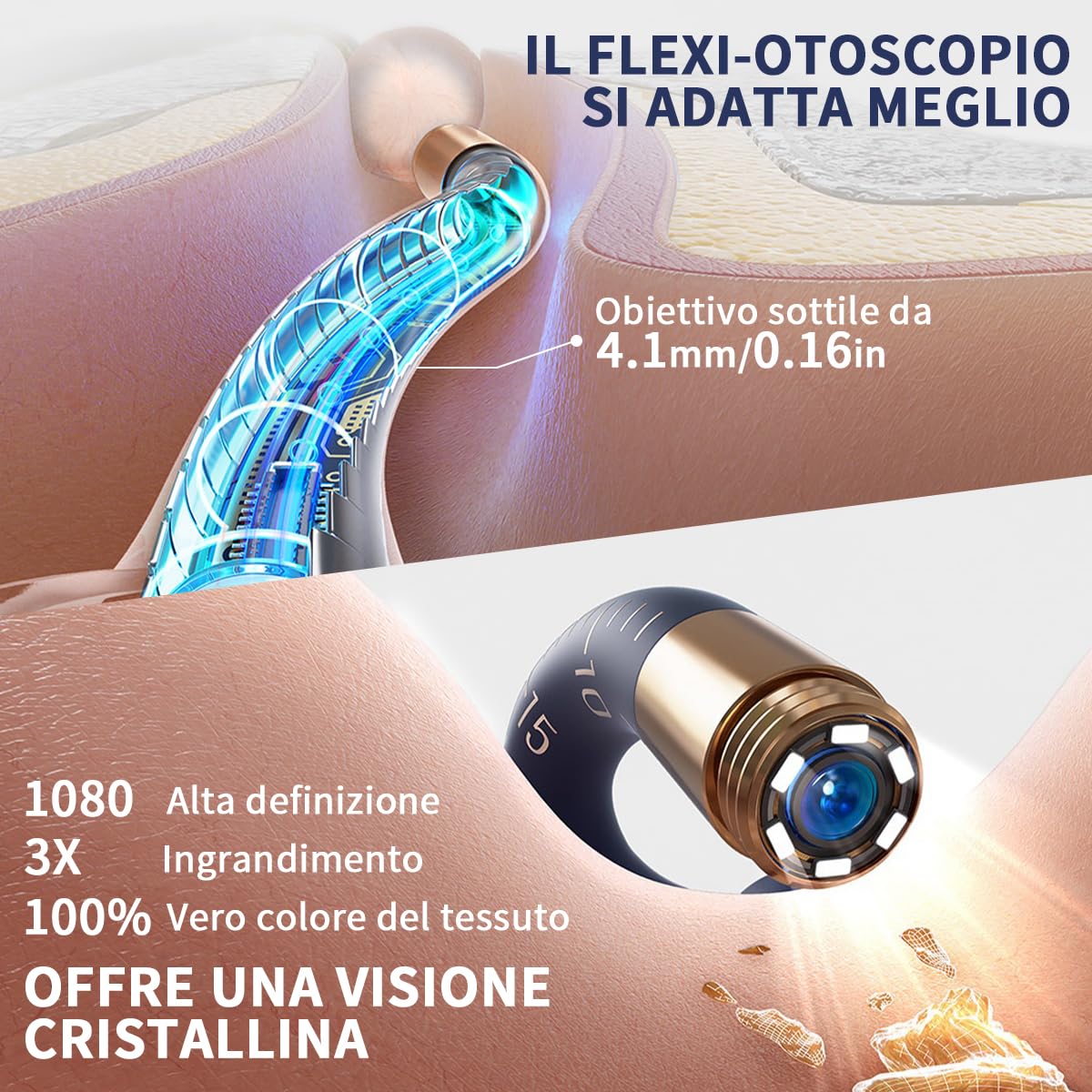 Pulizia Orecchie,Otoscopio Digitale,Ultra HD Flessibile Pulizia Orecchie con Accessori di Ricambio Vari,Kit Rimozione Cerumeper Orecchie,Naso,Gola,Adatto per Adulti e Bambini