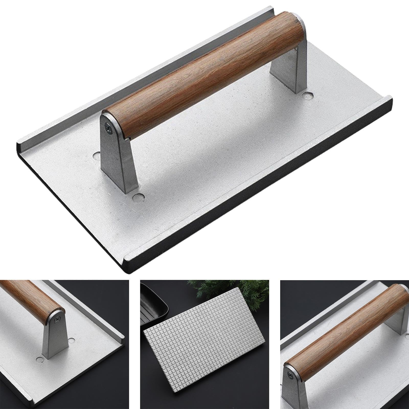 Press Rettangolare Hamburger Press Smasher Patty Maker in Lega di Alluminio Manico in Legno Fondo Scanalato Adatto per Cucina Barbecue, 22,8 cm x 13 cm
