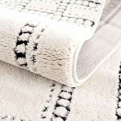 Miniatura 8 de Hauteloom Deren - Alfombra bohemia para sala de estar, dormitorio, casa de campo suave, con pelo de felpa alta, color blanco, crema, beige claro,