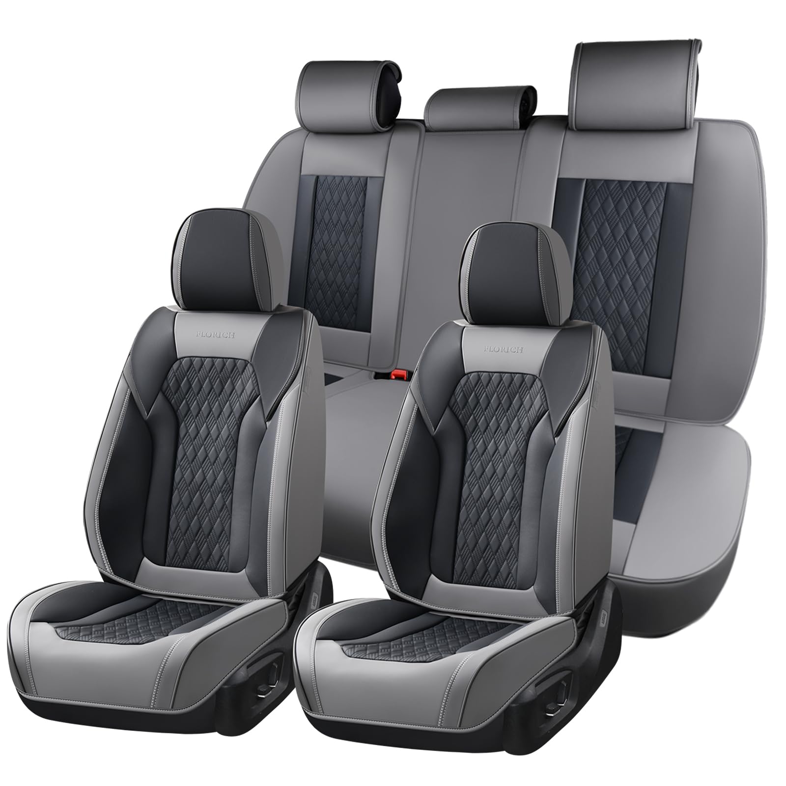 Seat Covers, Car Seat Covers Full Set, Luxury Nappa Leather Seat Covers, Breathable and Waterproof Car Seat Protector 5 Seat, Automotive Seat Covers Universal Fit for Most Cars-Gray&amp;Black