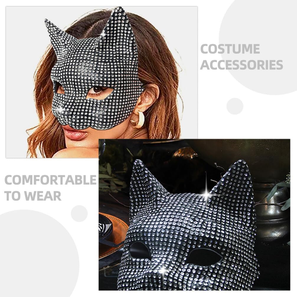 Alipis Cat Masquerade Mask Sparkly Rhinestones Mysterious Decorative Mask for Halloween Cosplay and Party Events Unique Cat Costume Prop for Elegant Dress-up