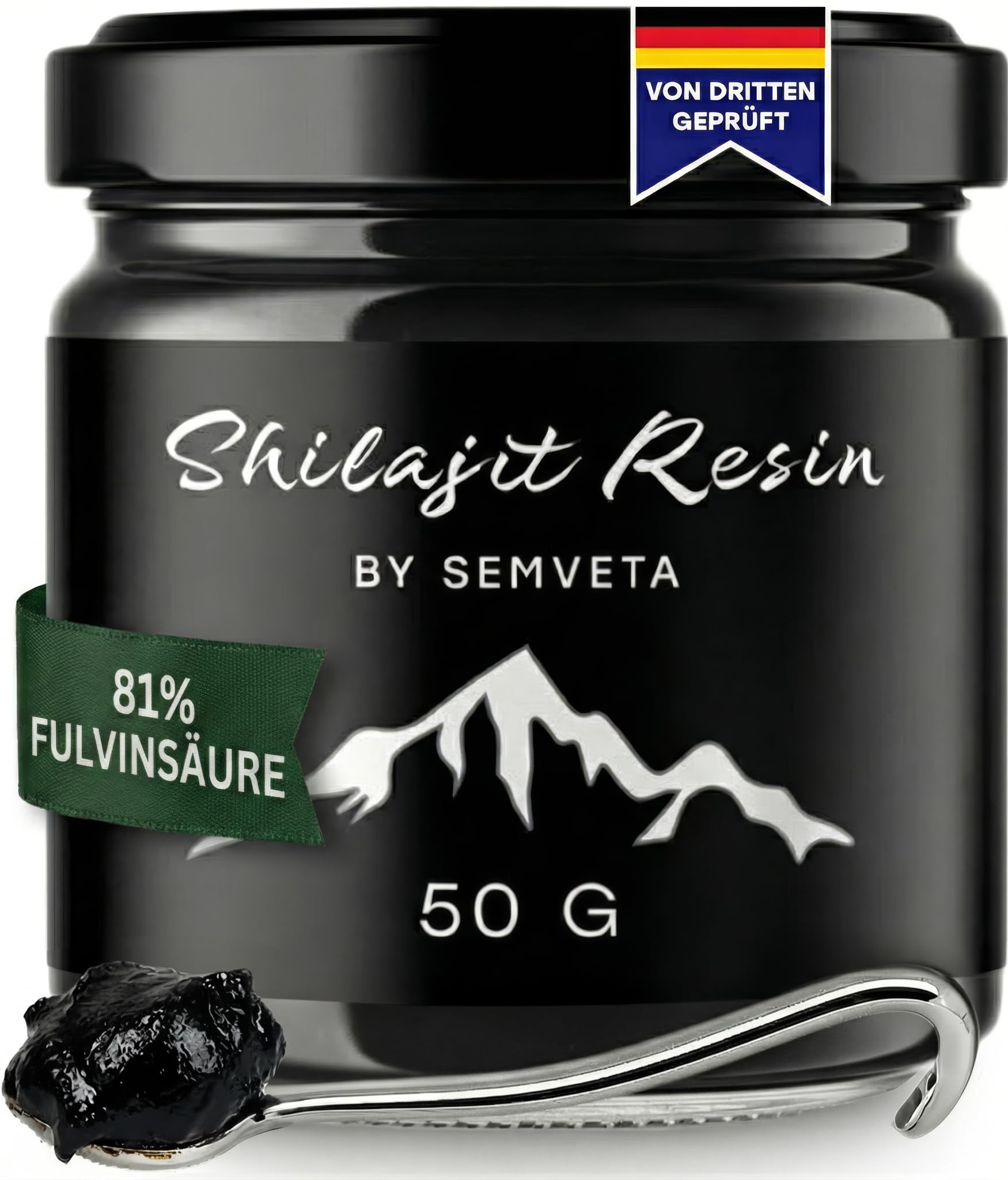 Semveta Original Altai Shilajit - 50g Hochwertiges Harz, 87+ Mineralien, Fulvinsäure - Schwermetallgeprüft & Kaltwassergefiltert - Natürlich - Für Vitalität, Klarheit & Immunsystem - 4 Monate Vorrat