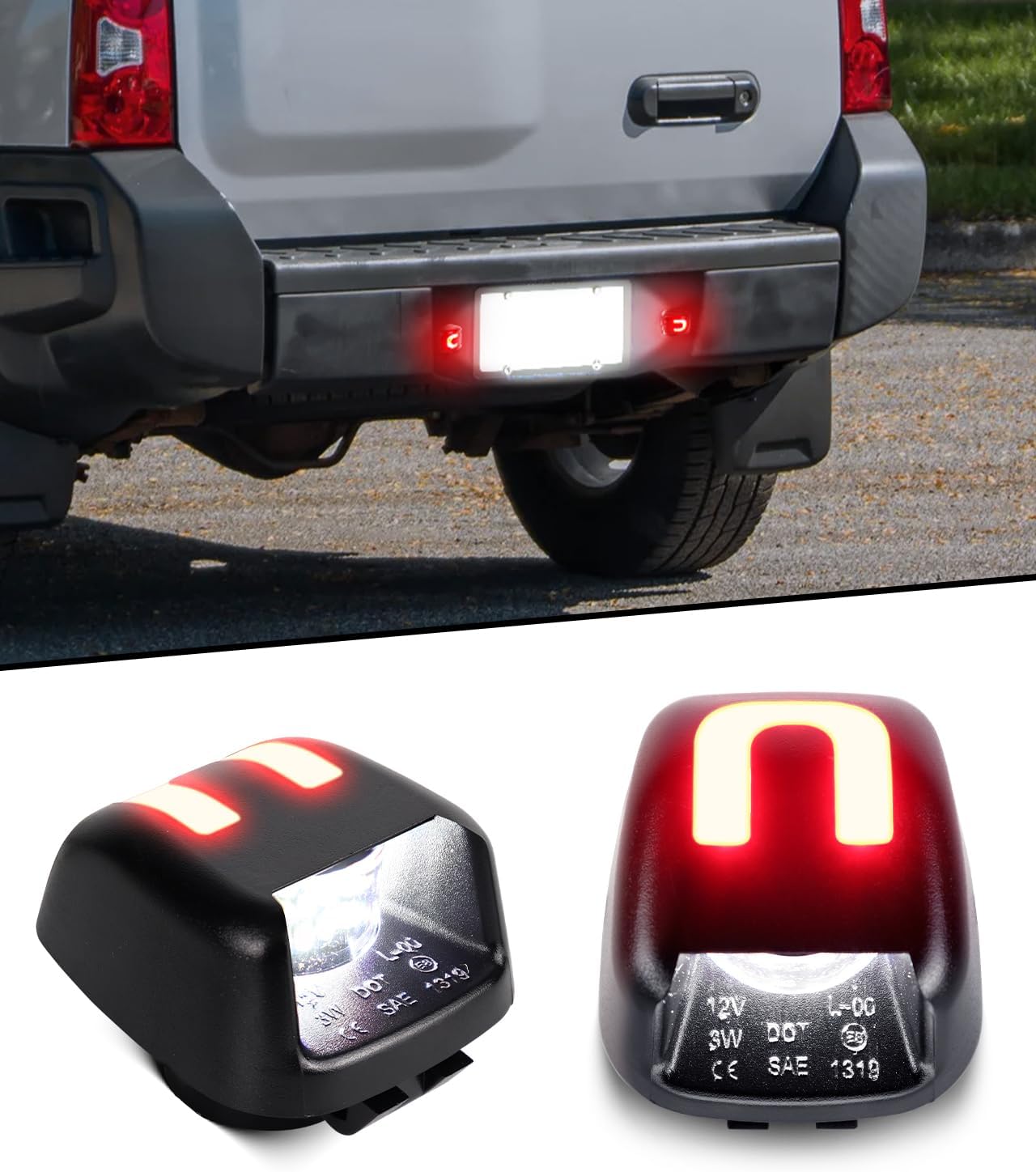 LED License Plate Lights for Frontier 2007-2019,for Titan/Xterra 2007-2015,for Armada 2008-2015,for Equator 2009-2012 Rear LED White-Red U Shape Tag Lamp，pack of 2