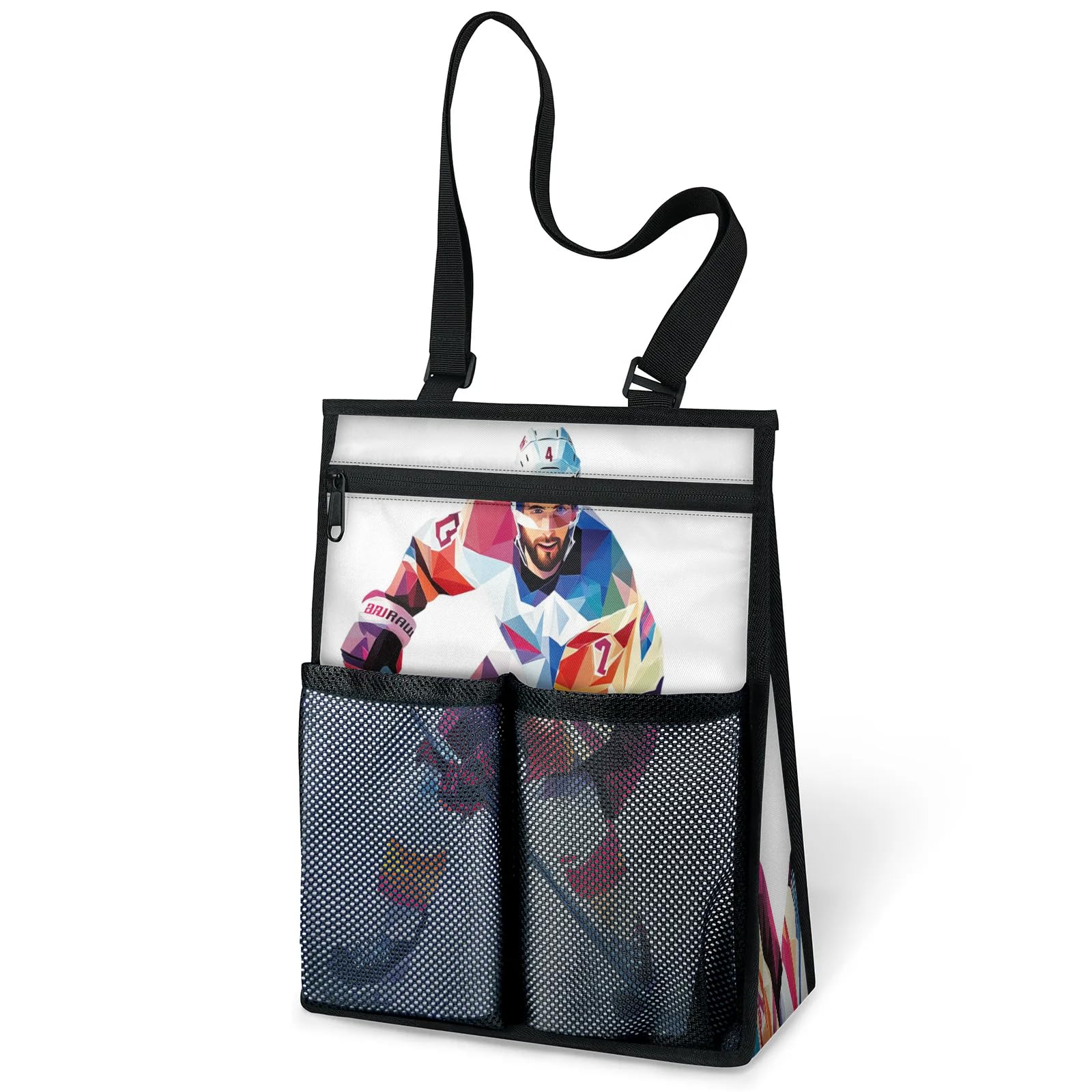 Ourtheme Hockey Player Print Portable Shower Bag for Travel Gym Camp Beach Tote Shower Caddy Bags Hanging Toiletry