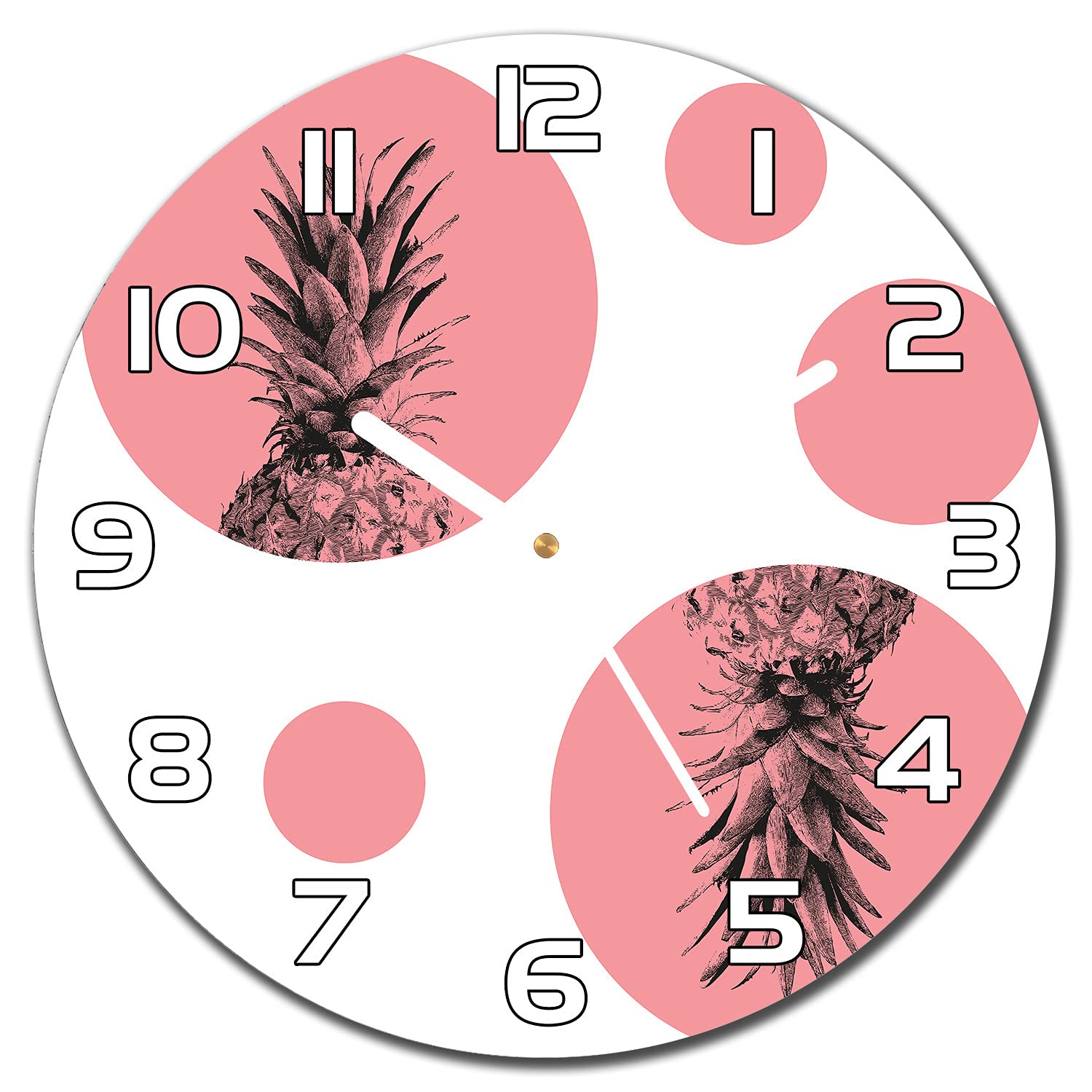 Horloge en verre cuisine et salon moderne 30 cm Coloray motif ananas aiguilles blanches