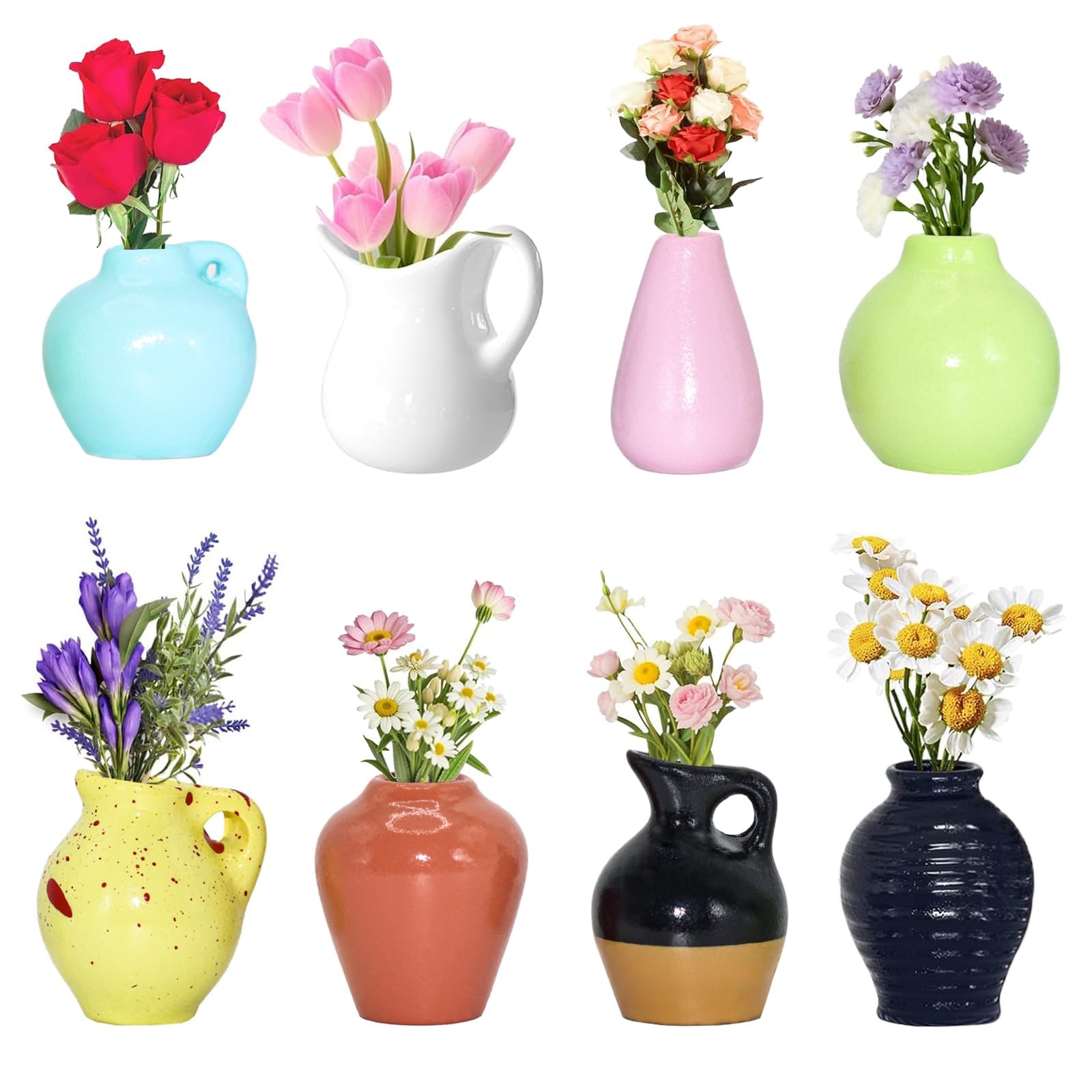 8 Pcs Mini Ceramic Vase Fridge Magnets, Mini Vase Fridge Magnets, Mini Vases Fridge Magnet for Refrigerator Door Decoration, Kitchen Layout & Cabinet | 3D Printed Floral Diorama Ornament