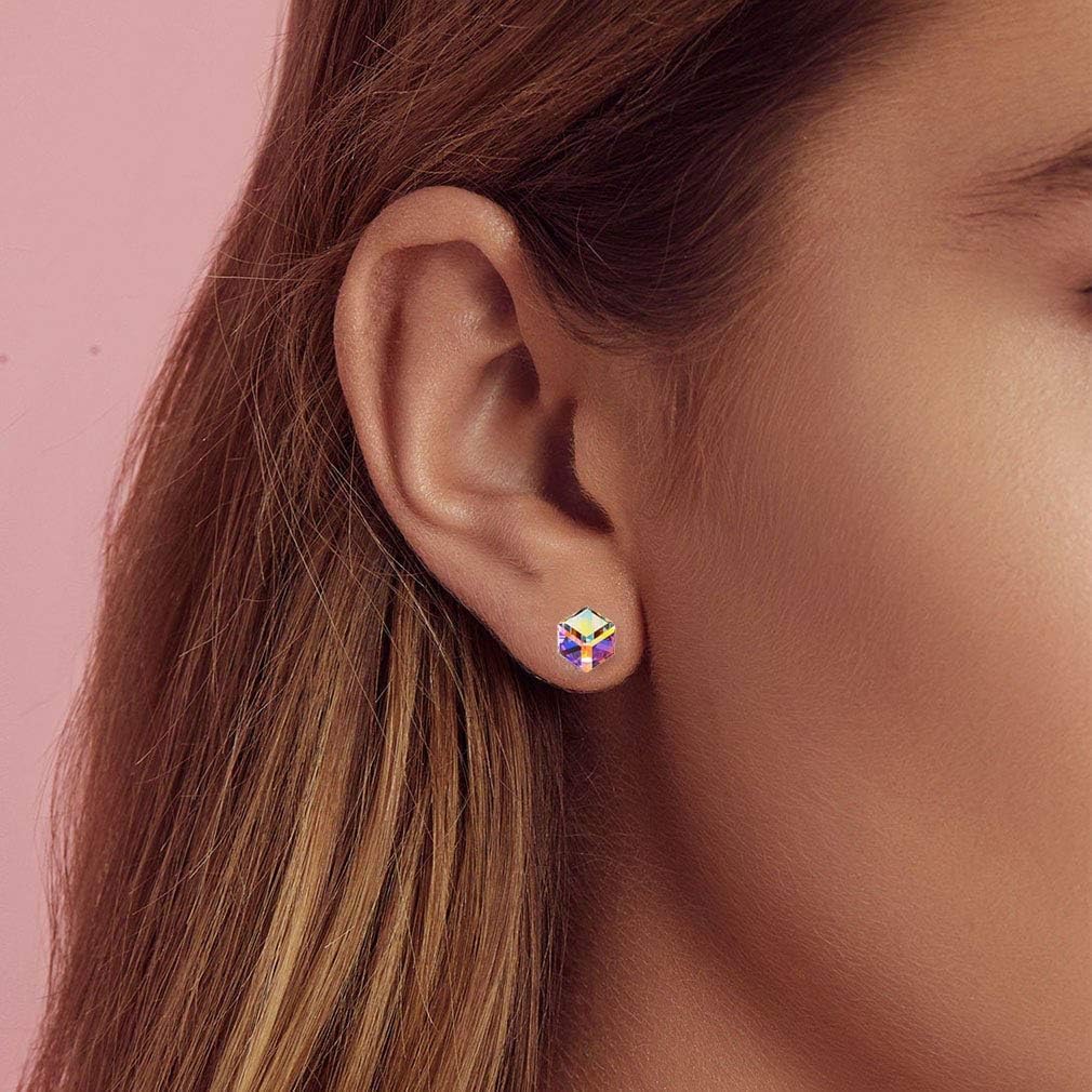 Cube Austrian Crystal Drop Stud Earrings for Women Fashion S925 Sterling Silver Hypoallergenic Jewelry - Image 2