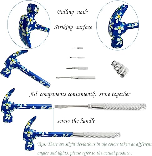 Miniatura 3 de Herramienta multifuncional 6 en 1 con martillo floral y destornillador, martillo multiherramienta para camping, clavos y tachuelas, pequeña