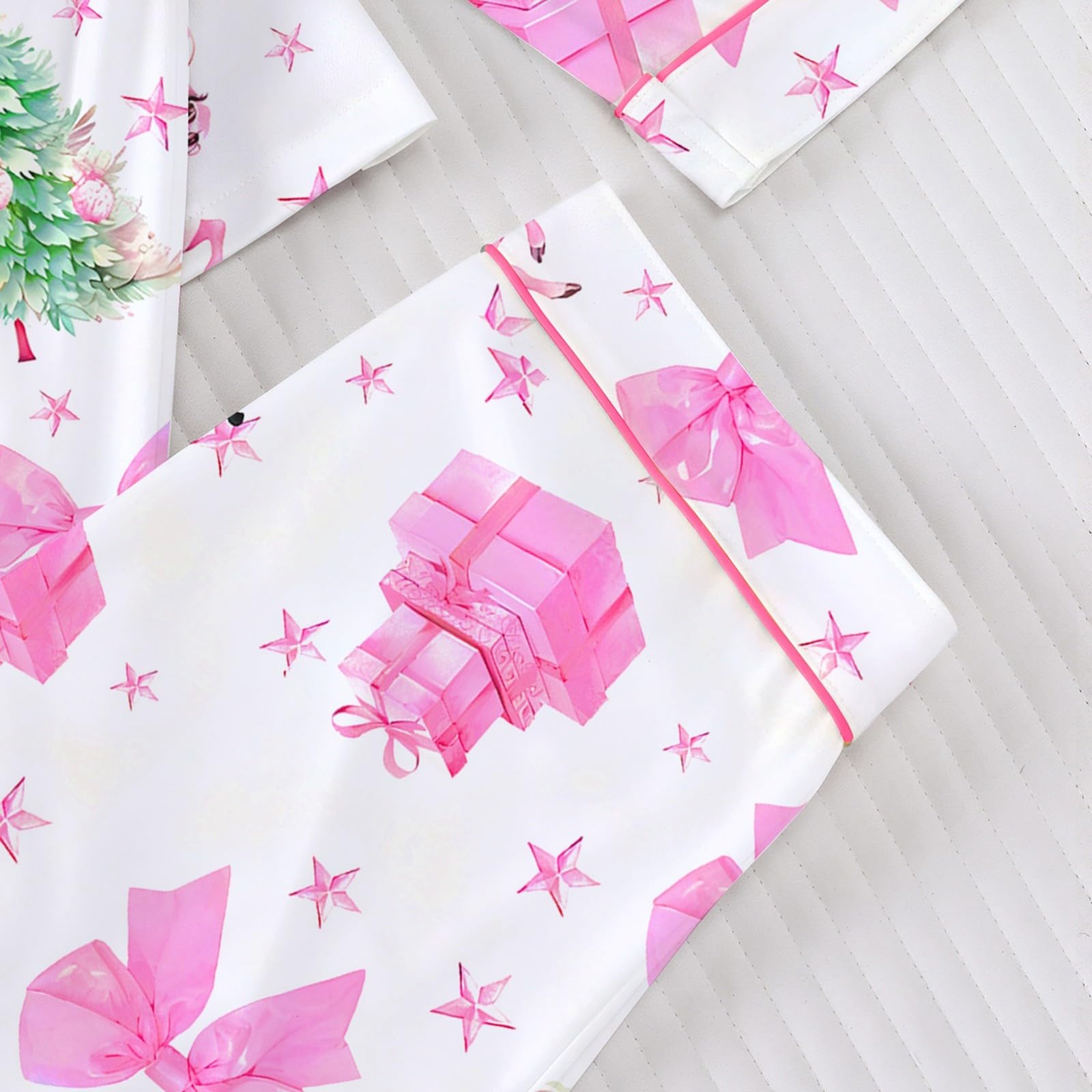 Generico Pigiama Lungo Donna - Donna in Flanella a Maniche Lunghe con Bottoni e Pantaloni Coordinati Comfort Casalingo per FESTIVITÀ e Riposo Notturno