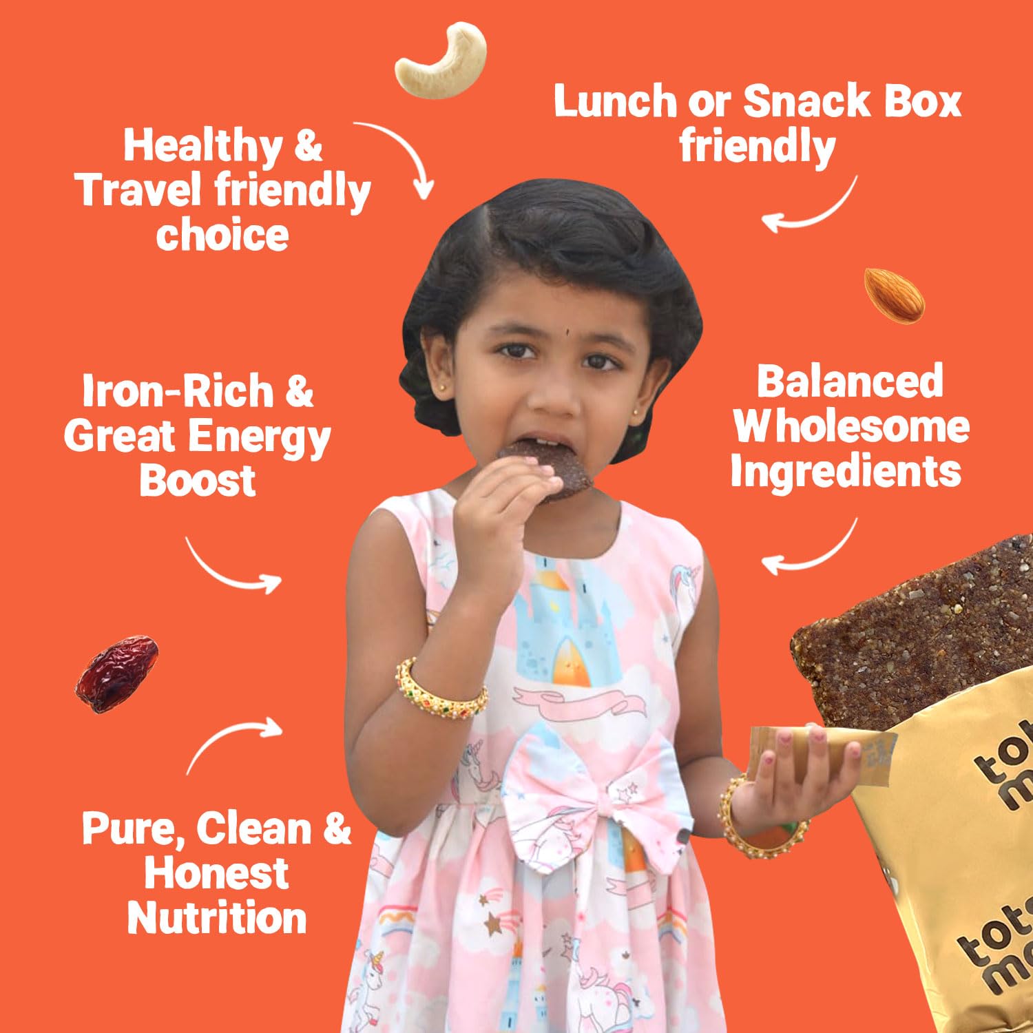 Tots & Moms Natural Protein Bars for kids - Dates, Nuts & Cranberries, Pack of 2 | 3.5g Protein per Bar | Rich in Fiber | Sweetened with Dates | (25g X 6) 150g - Each — Amazon image 7