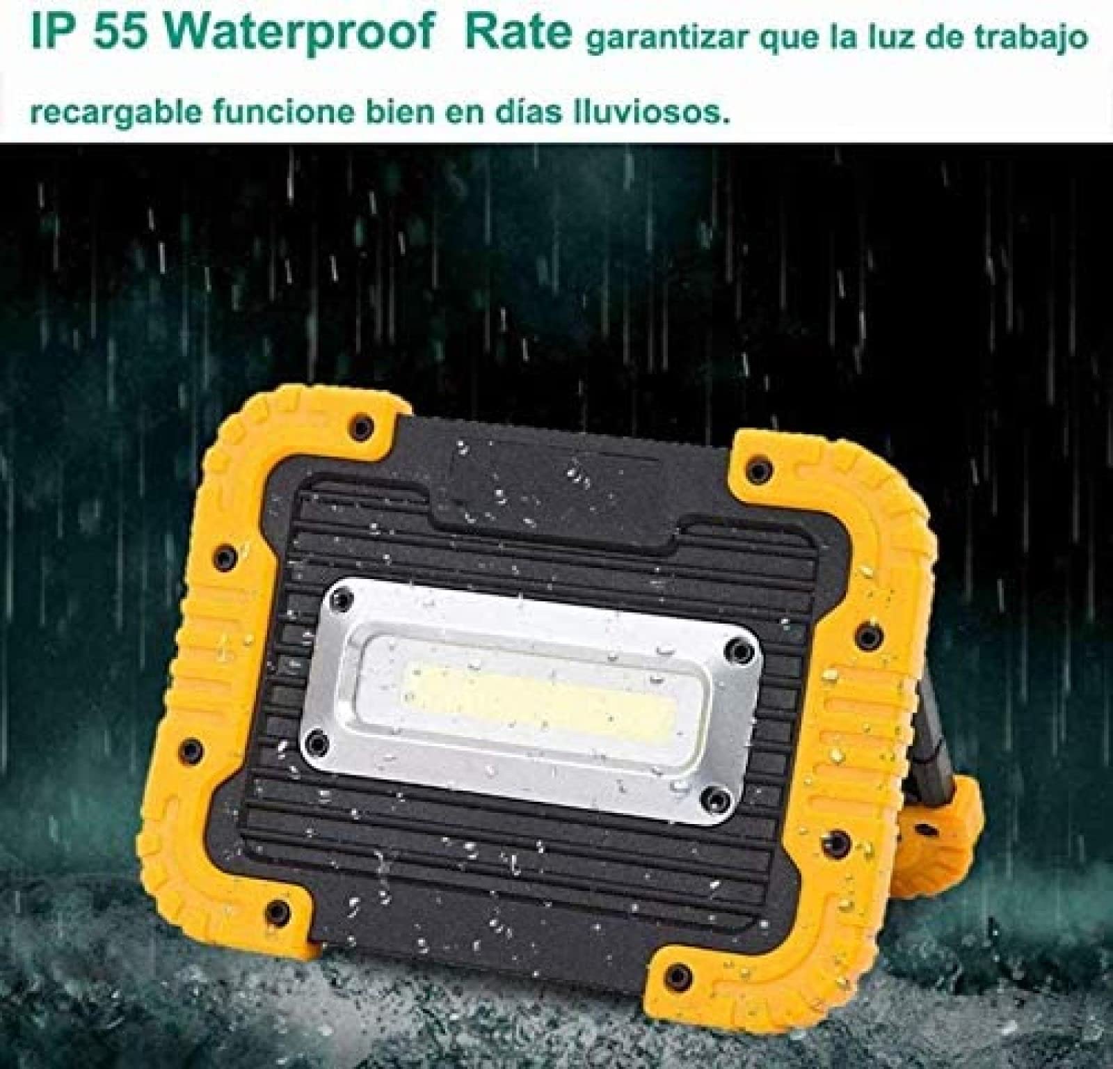 Luz de trabajo LED portátil de 30W 800LM, luces de inundación con baterías de iones de litio recargables incorporadas USB, 3 modos de brillo, IP55 impermeable al aire libre para acampar, ca