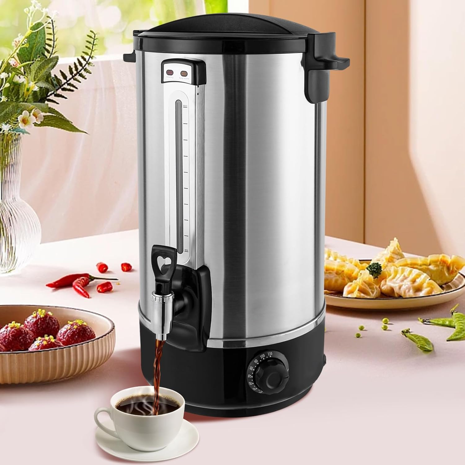Electric Hot Water Boiler Urn, 16L Commercial Coffee Urn 90 Cup of Coffee, Intelligent Constant Temperature&Strong Insulation, Stainless Steel Hot Beverage Dispenser for Events, Offices, Parties