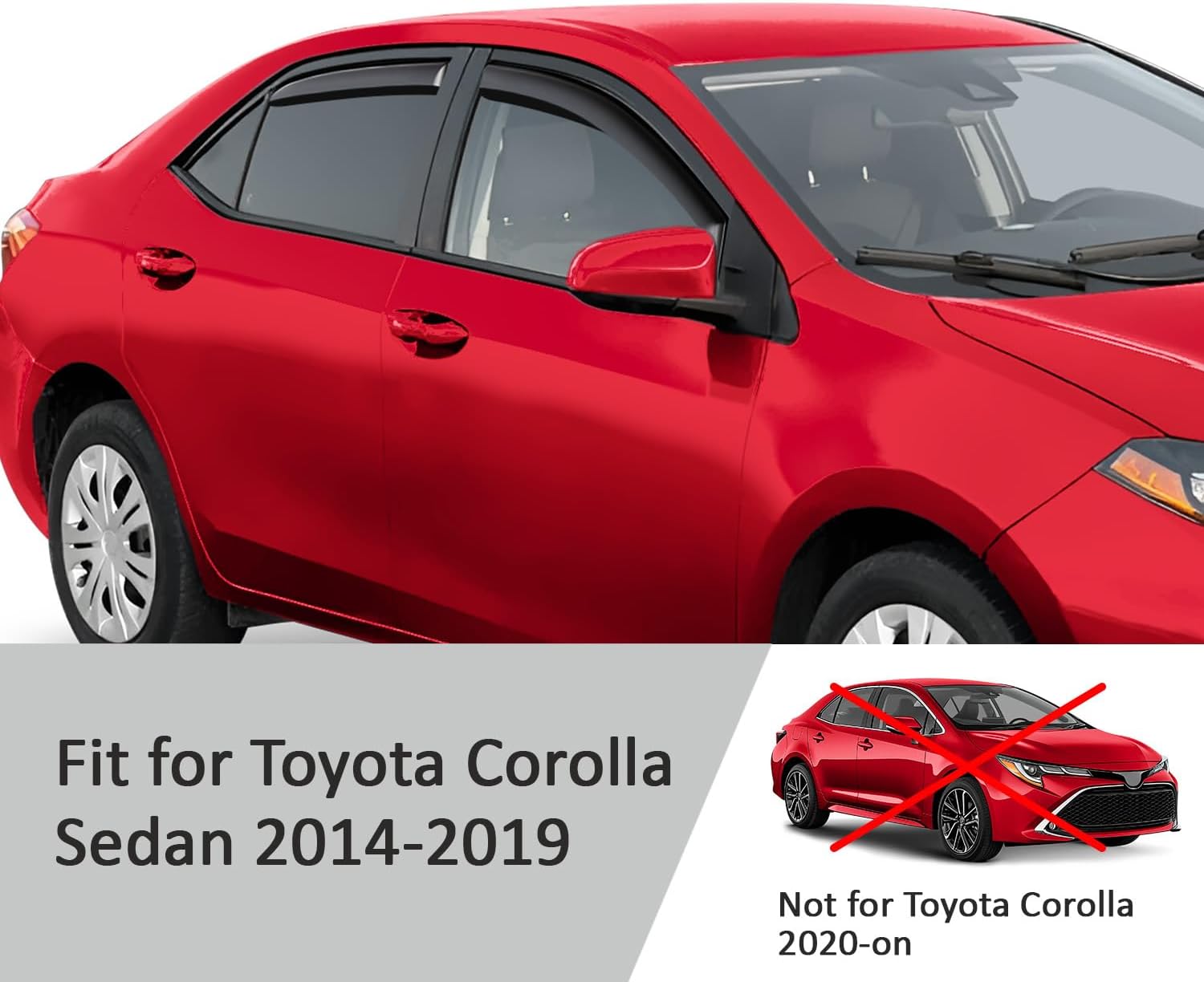 Voron Glass in-Channel Extra Durable Rain Guards for Toyota Corolla 2014-2019 Sedan, Window Deflectors, Vent Window Visors, 4 Pieces - 200558
