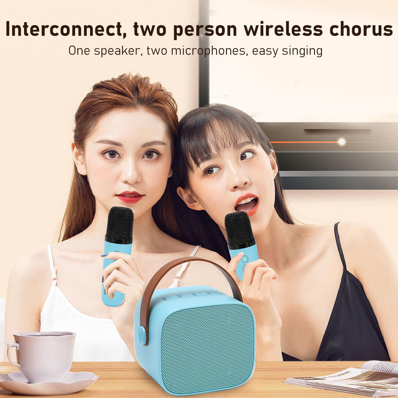 Tragbare Bluetooth Karaoke Maschine mit 2 Mikrofonen, 512GB erweiterbar, für Heimpartys, KTV, Kinder und Erwachsene