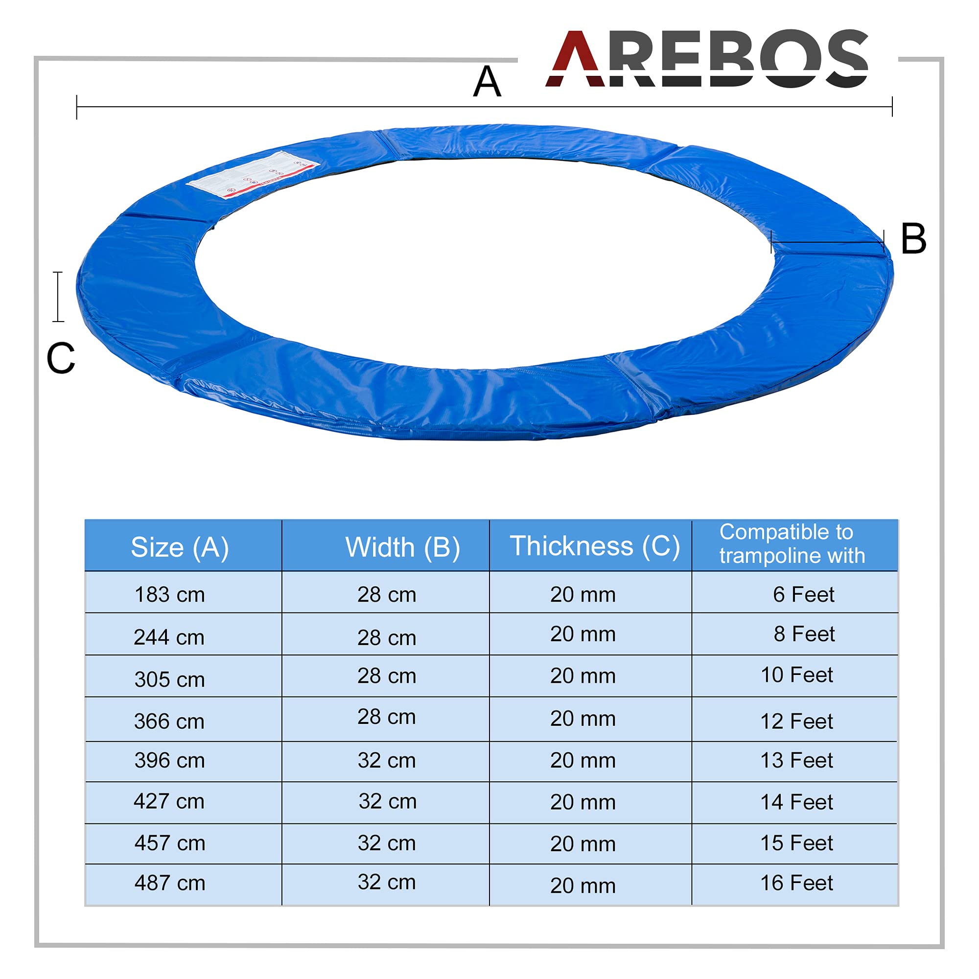 Arebos Trampolin Randabdeckung Federschutz | Trampolin Randschutz | Trampolinzubehör | 396 cm | aus PVC und PE | Reißfest | 100% UV-beständig