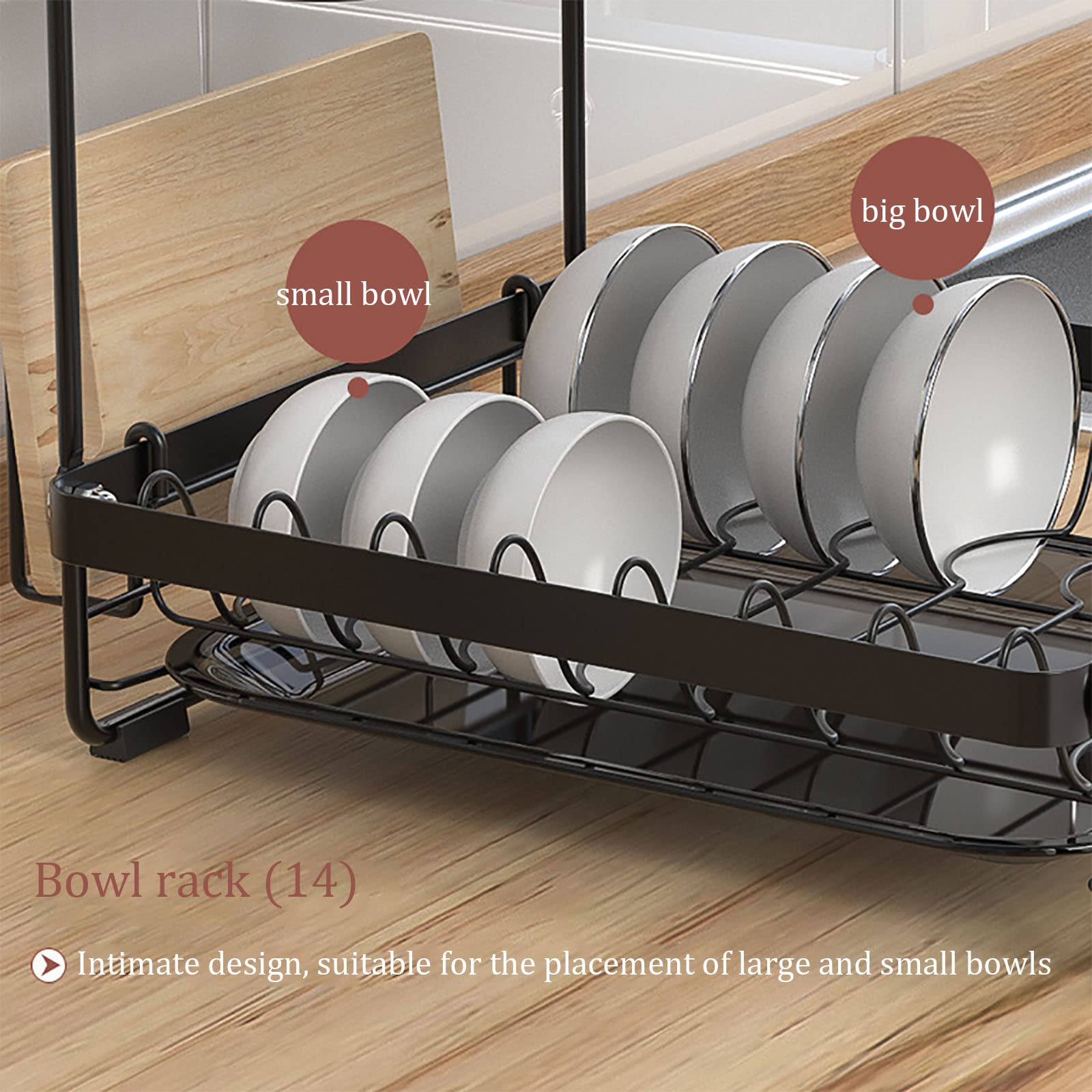 Escurridor de Platos de 2 Niveles de Acero Inoxidable, escurridor de Platos con Soporte para Utensilios y Cuchillos y Soporte para Tabla de Cortar, escurridor de Platos,