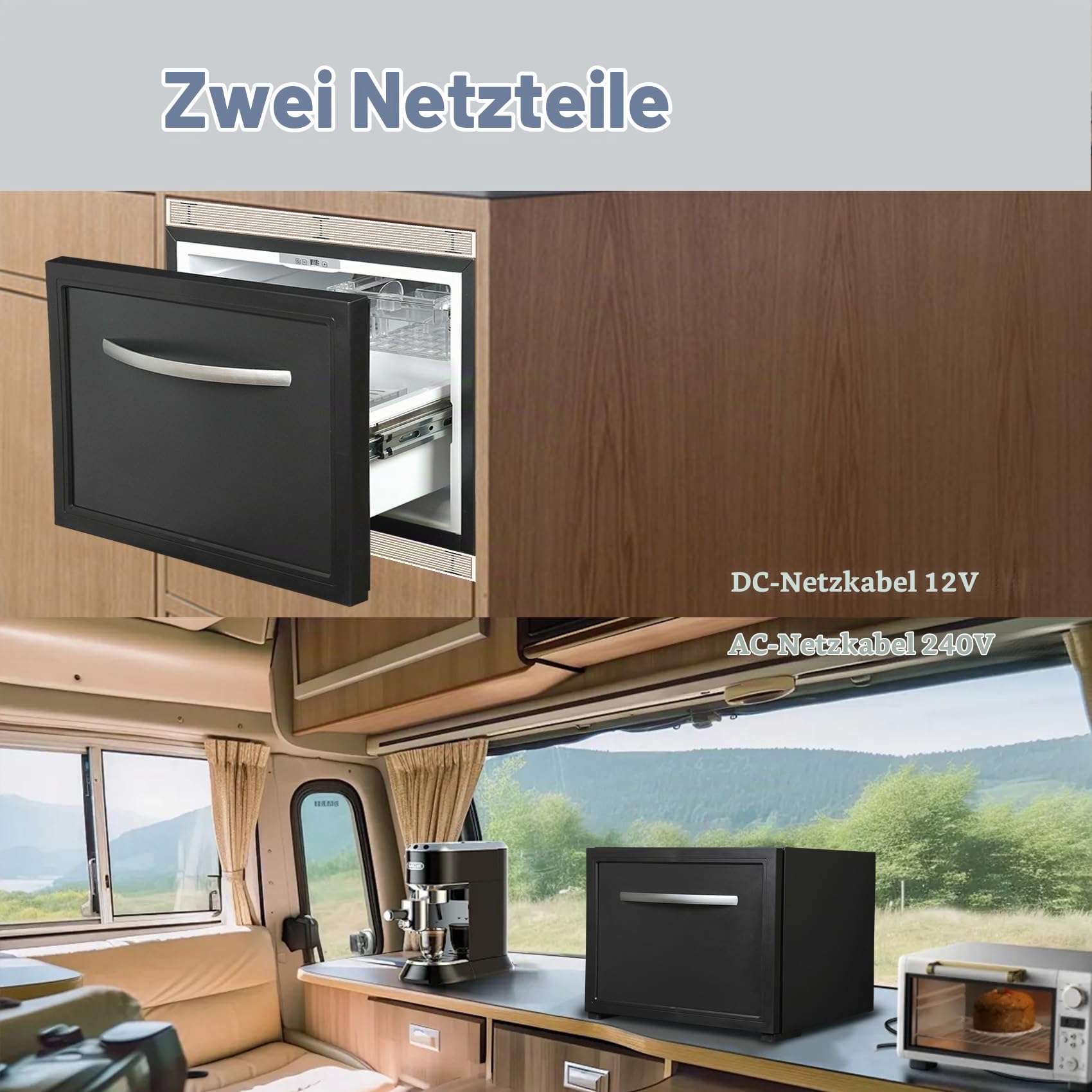 12 V Schubladenkühlschrank 50 l, 12 Volt Kühlschrank für Zuhause, Wohnmobil, Wohnwagen, leiser Schubladenkühlschrank für Boot, Camping, 0 ℃ - 15 ℃
