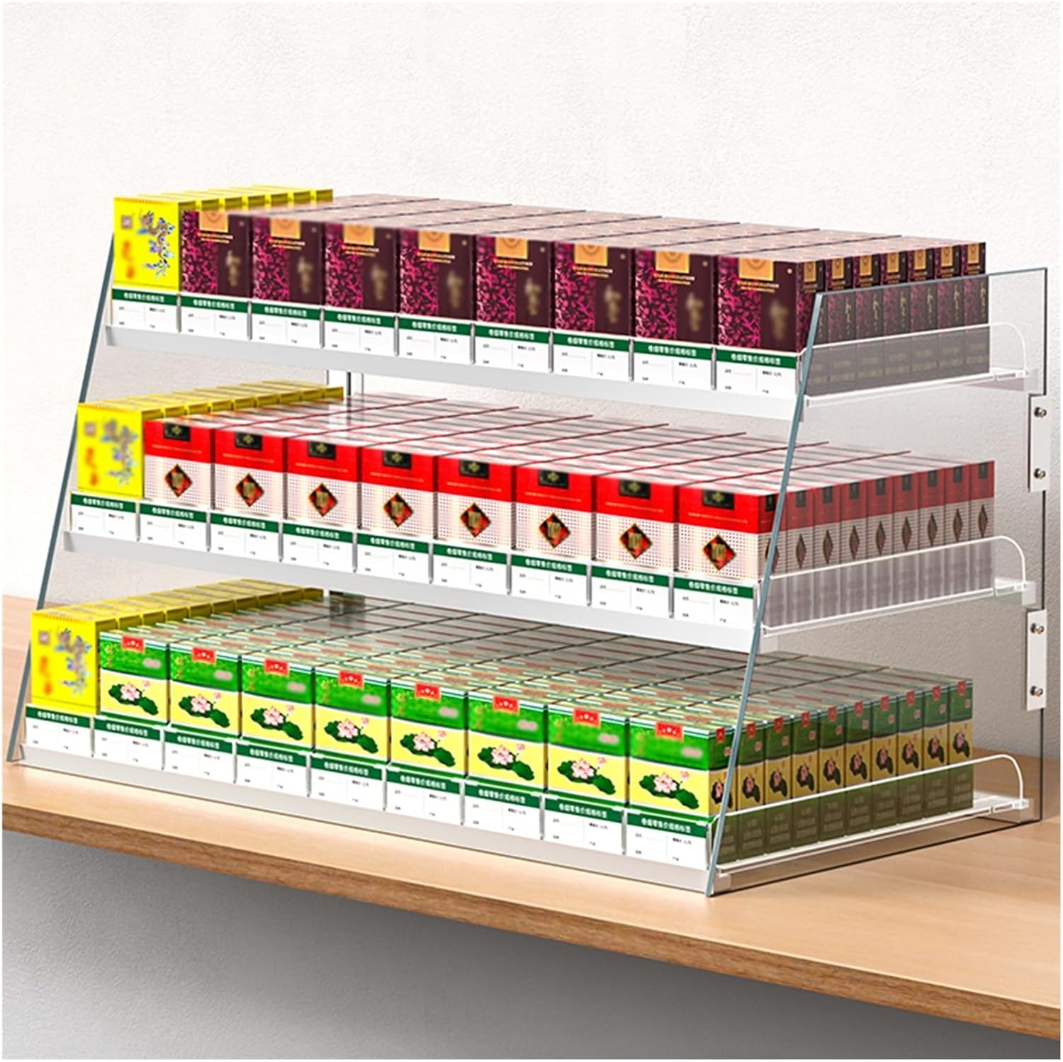 Cigarette Display Case, Automatic Cigarette Pusher, Wall Mounted Acrylic Display Rack, Matchbook Holder Divider for Store Retail (Color : Transparent, Size : 86x29x30cm)