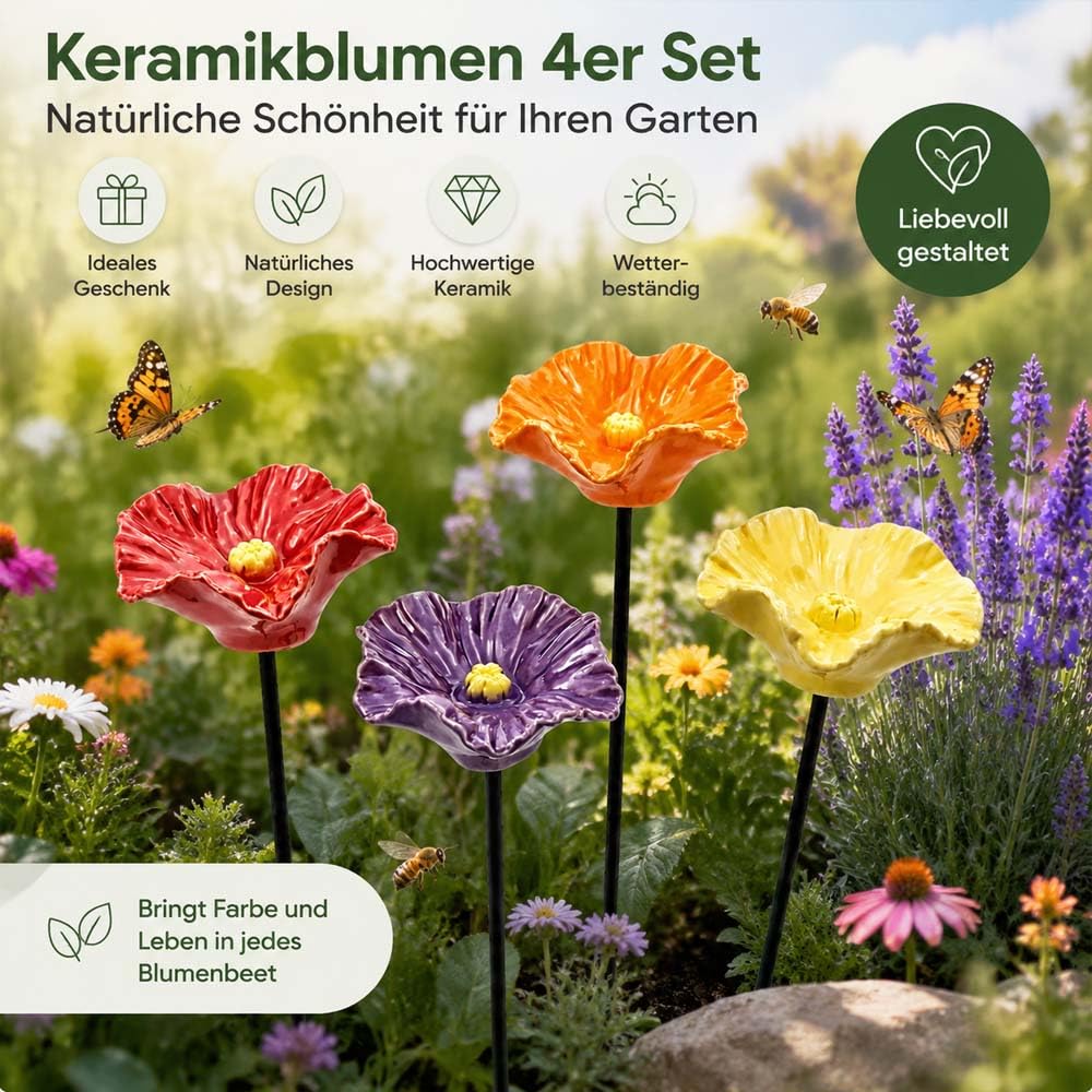 Generisch Bienentränke Keramik,Handgemachte BienenblüTen Wetterfeste Keramik-TräNken, 4er-Set,4 KeramikblüTen FüR Bienen, FüR Garten, Hof, Terrasse (4PC)