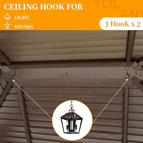 Miniatura 7 de YOLENY Gazebo de techo duro de 10 x 13 pies con techo individual de acero galvanizado, marco de aluminio para pérgola, red y cortinas incluidas,