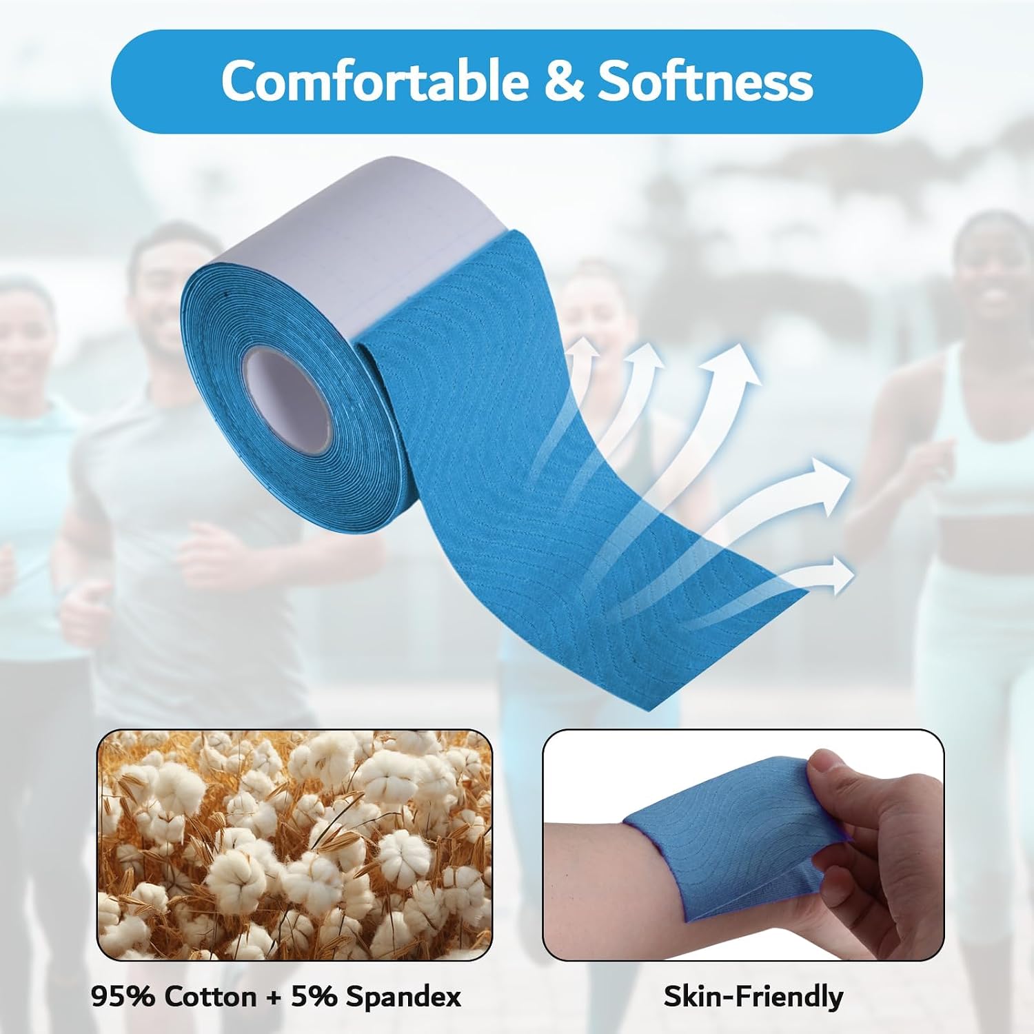 Kinesiology Tape 3 Rolls 16.4 ft Uncut Knee Tap, Sports Tape, Athletic Tape, Muscle Tape for Muscle & Joint Support, Sports Recovery & Support, Muscle Tape (Blue)