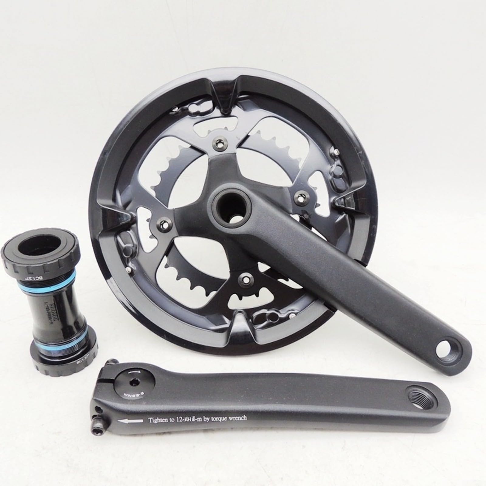 Rennrad-Kurbelgarnitur 48/32T für Hollowtech II Leichtbau-Kurbelarme aus Aluminiumlegierung mit Innenlager Schwarz, Leichtgängige Schaltvorgänge Effiziente Kraftübertragung Rostbeständig (175 mm)