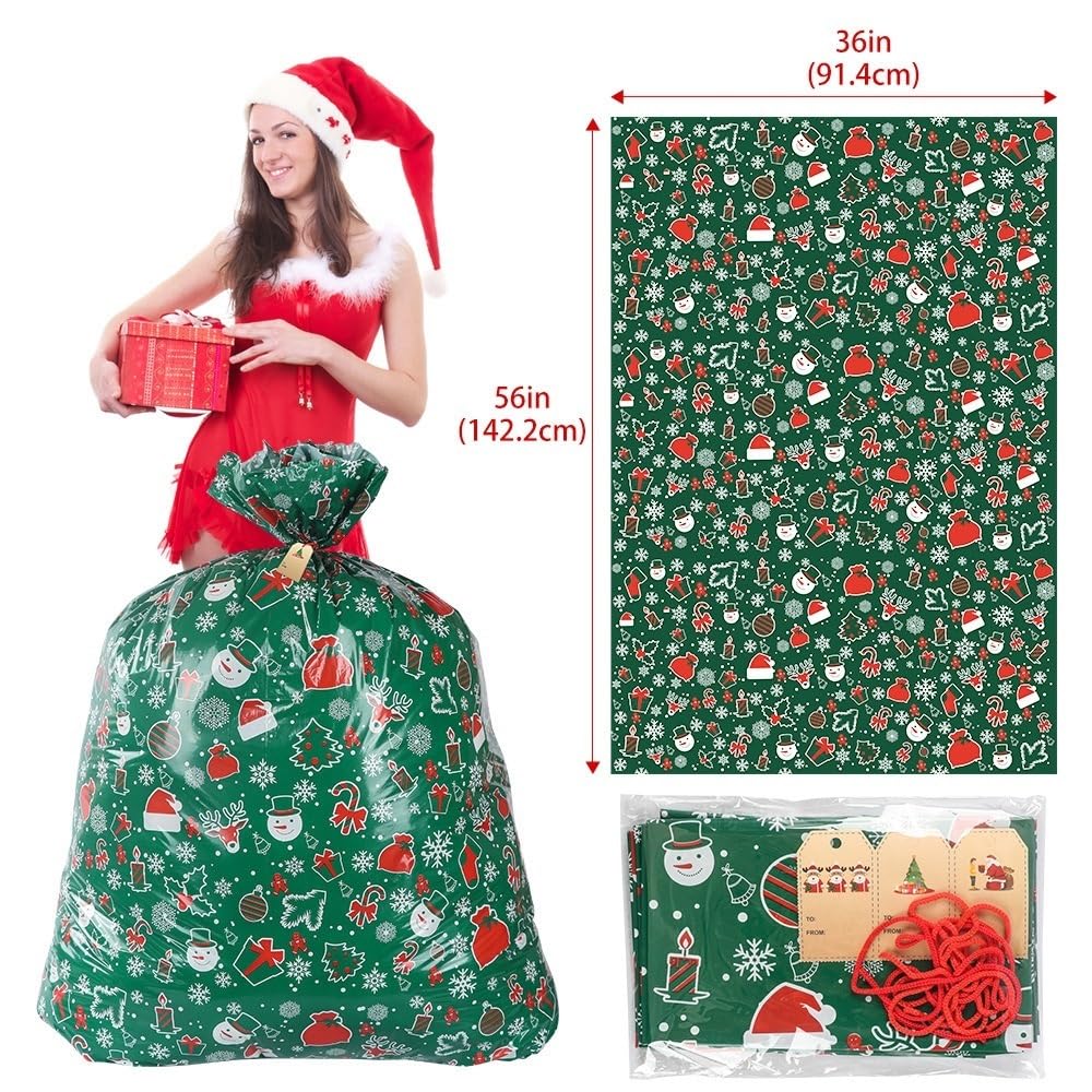 Große Weihnachts-Geschenktüte mit Kordelzug, Süßigkeitentüte, Weihnachtsdekoration, Zuhause, Neujahr, große Keksverpackung (Typ W)