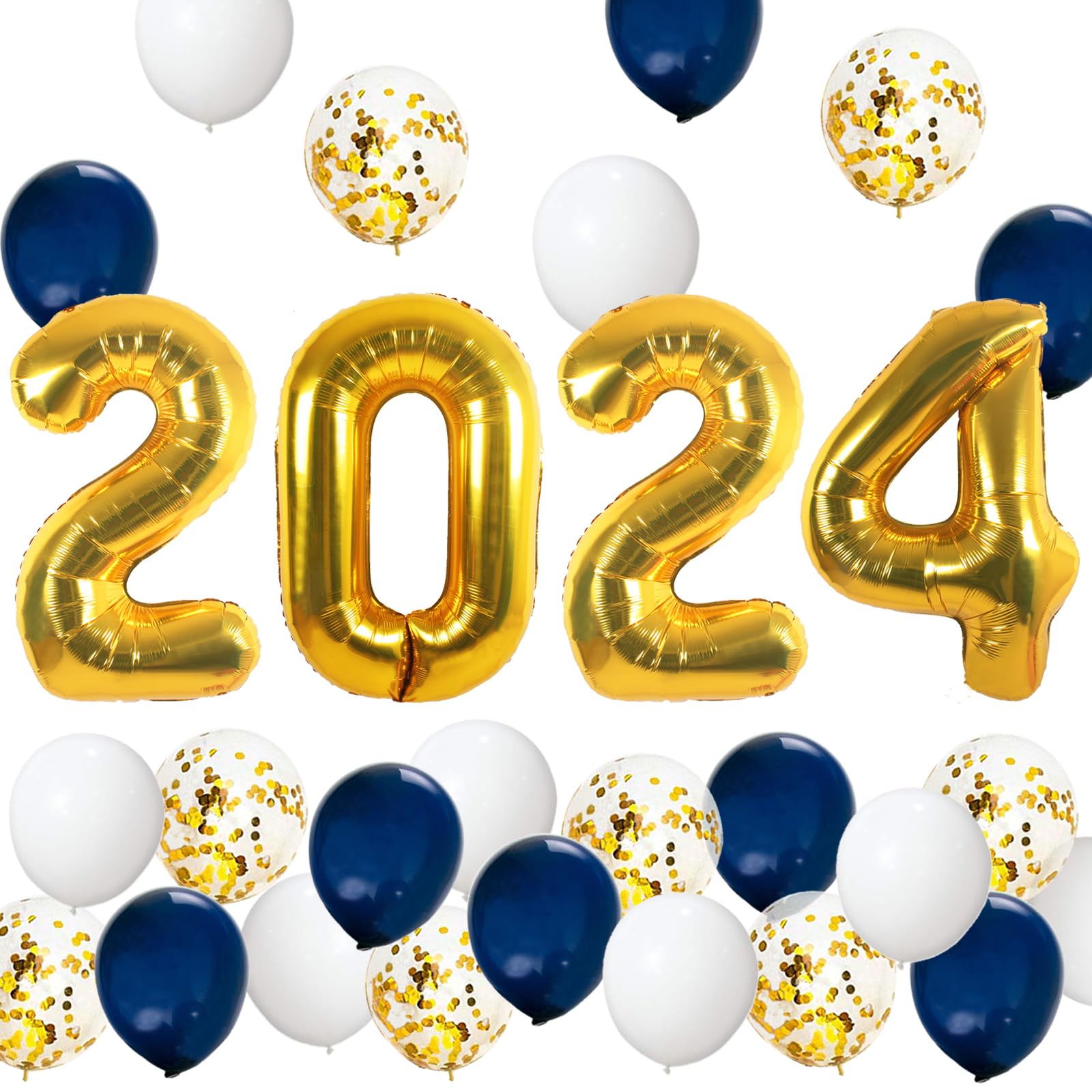Graduation Party Supplies 2024 Decorations Kit, Gold 2024 Balloons, Navy Blue Gold and White Balloons Set, Navy Blue and Gold Graduation Decorations 2024