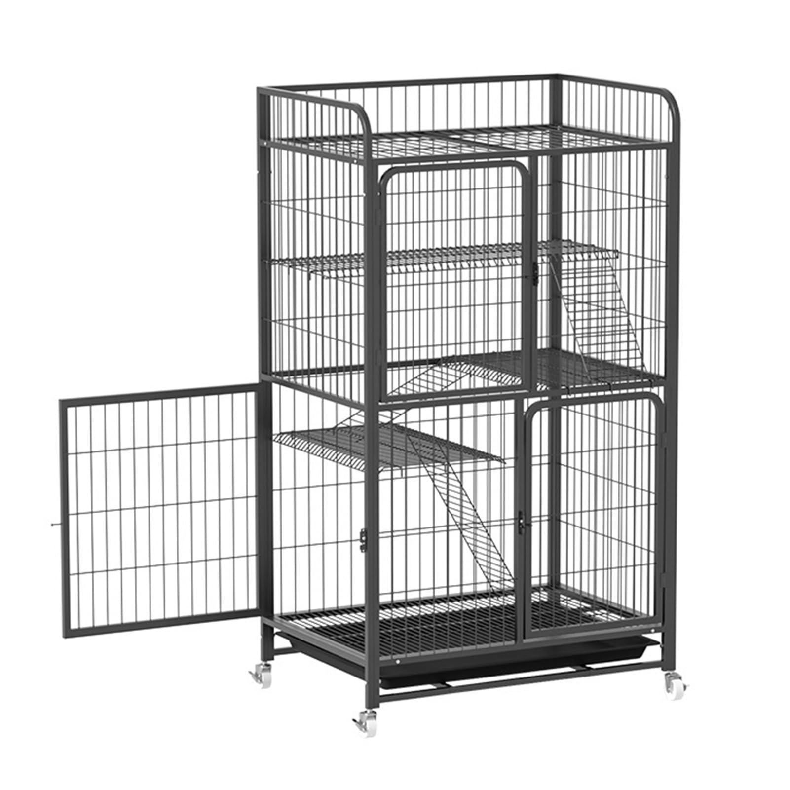Grande gabbia per gatti, Gabbia per Gatti da Interno Multifunzionale, con 4 Rotelle Orientabili e vassoio estraibile, prodotti per animali domestici, Gabbia per 1-2 Gatti, Chinchilla(86*60*155cm)
