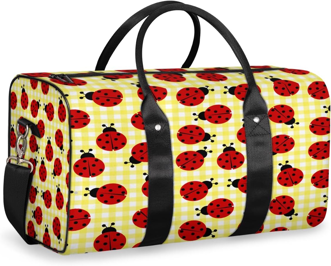 Grids Lady Beetle Travel Duffel Bag for Women Men Large Capacity Overnight Weekender Bags for Lightweight Waterproof Sport Gym Bag for Workout Yoga Swim