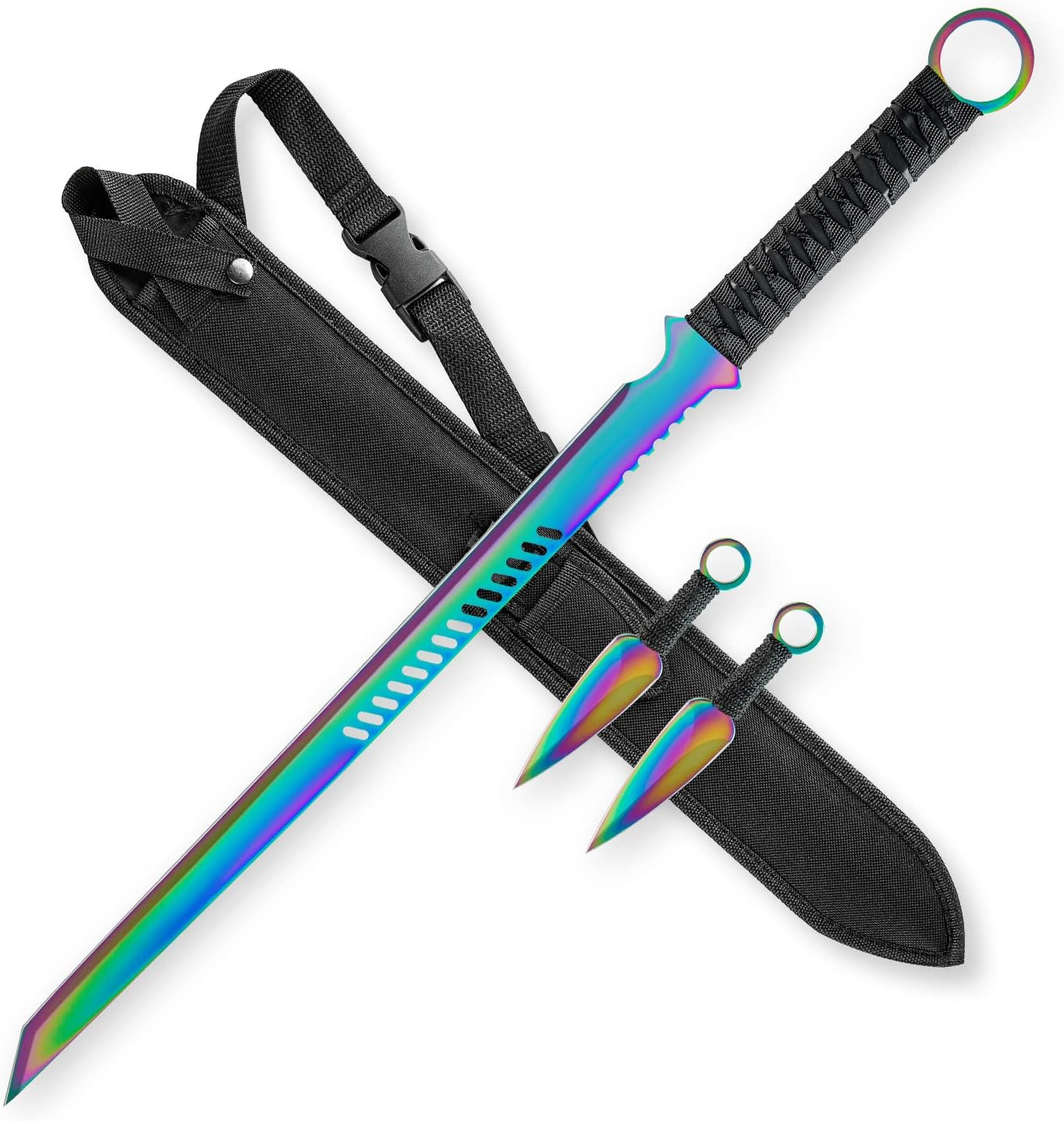 DISPATCH Full Tang Tactical Katana Ninja Sword Machete Fixed Blade Combat Stainless Steel Blade with Sheath for Hunting, Outdoor Camping, Survival