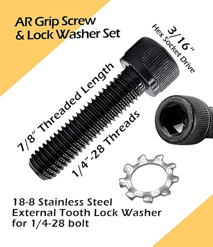 Miniatura 2 de TACSHIM Tornillo de agarre AR de cabeza hexagonal (Allen) de 14"-28x78" con arandela de bloqueo de estrella de acero inoxidable para nueva