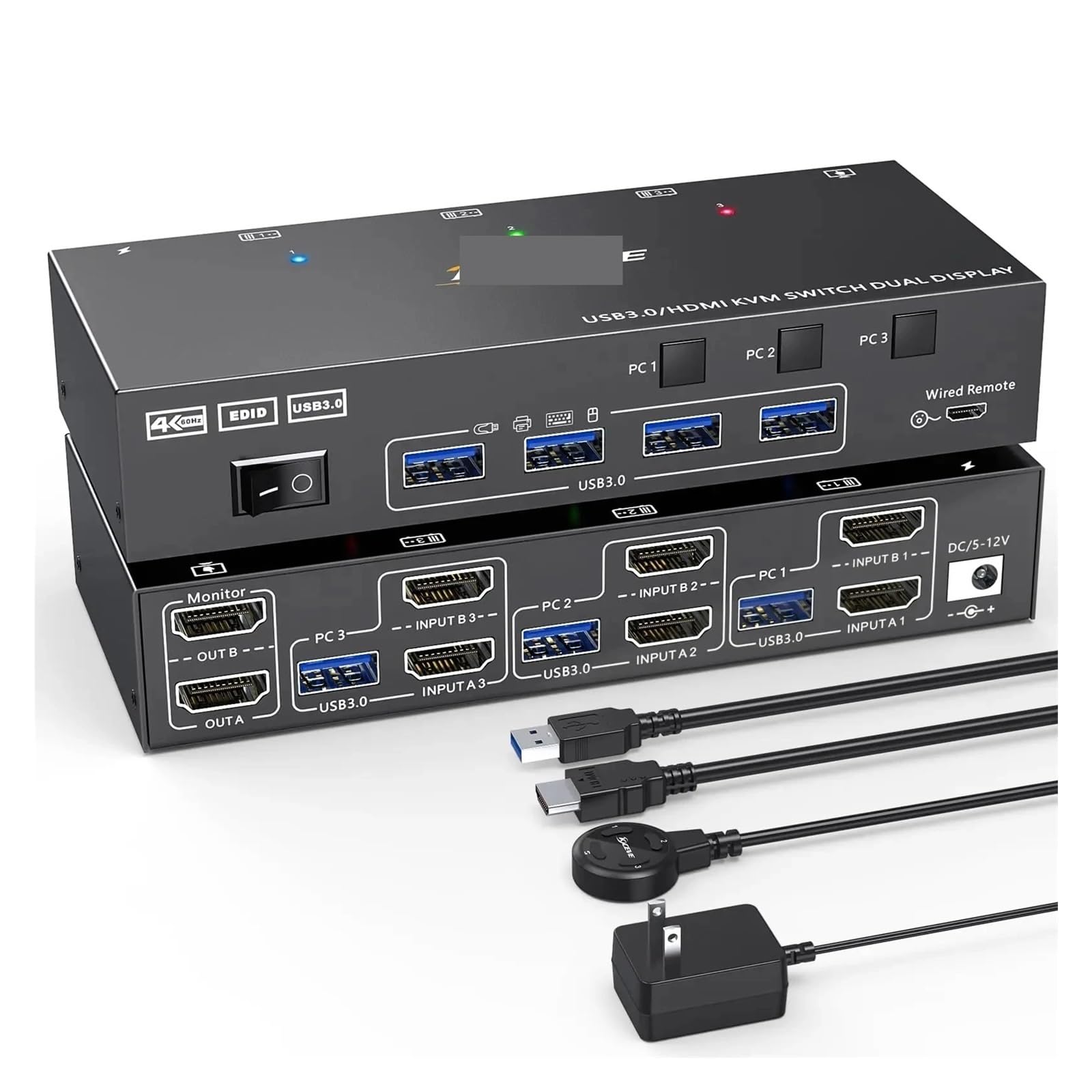 Dual Display USB 3.0 HDMI Dual Monitor KVM Switch Simulation EDID HDMI Extended Display Switcher for 3 Computers Share 2 Monitor(302AS US Plug)-image-32