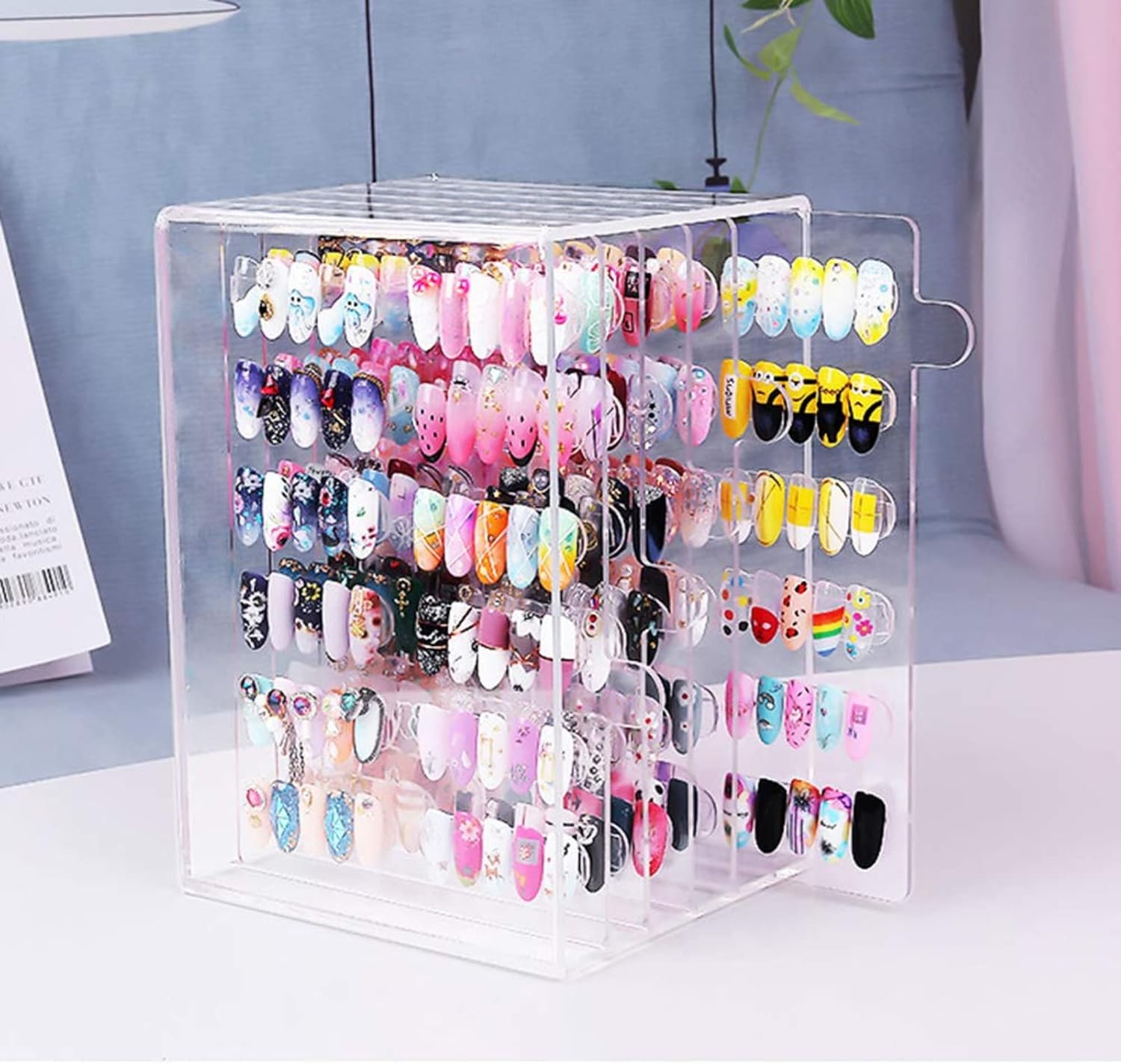 Magnet Transparent Nail Art Showing Holder, Nail Art Display Stand Acrylic 5 Layers 60 Grids Removable Magnetic Adsorption Desktop Rack with Movable for Salon Nail Art