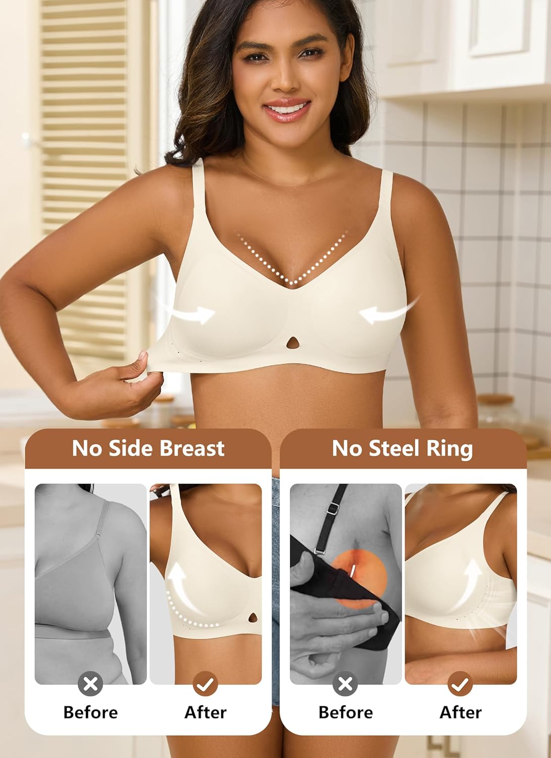 Wireless Push Up Bras Full Coverage No Underwire Seamless T Shirt Bra Everyday Sleep Jelly Bras for Older Women - Image 3