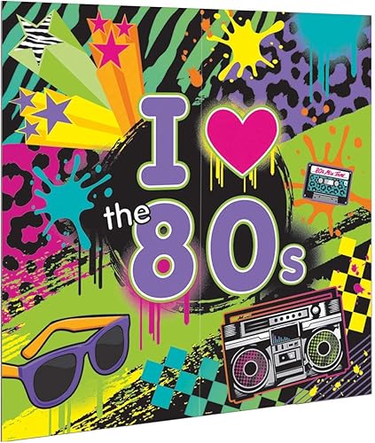 Decoración de pared de los 80s asombrosa de Amscan (2 piezas), Multicolor, 14.5 x 10 pulgadas