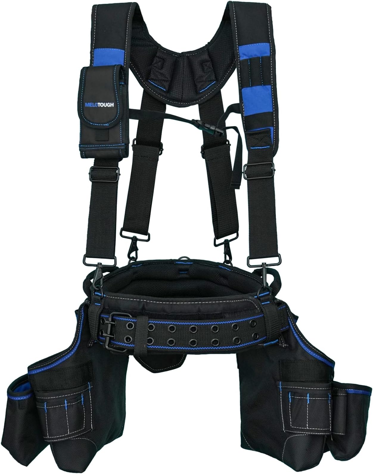 MELOTOUGH Pro Framer's Combo System Apron Tool Pouch Tool Belt with Suspenders Builder Heavy Duty Carpenter Suspension Rig Tool Belt and Multi Function (Blue)