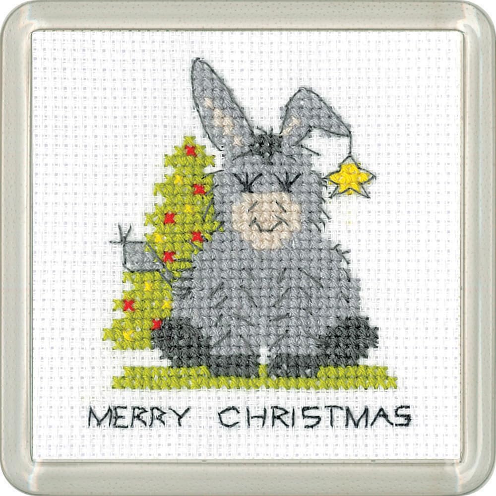 Heritage Crafts N/A Dokey Christmas Coaster Cross Stitch Kit - Dokey Christmas Tree Coaster - Kirste Roche Desigs