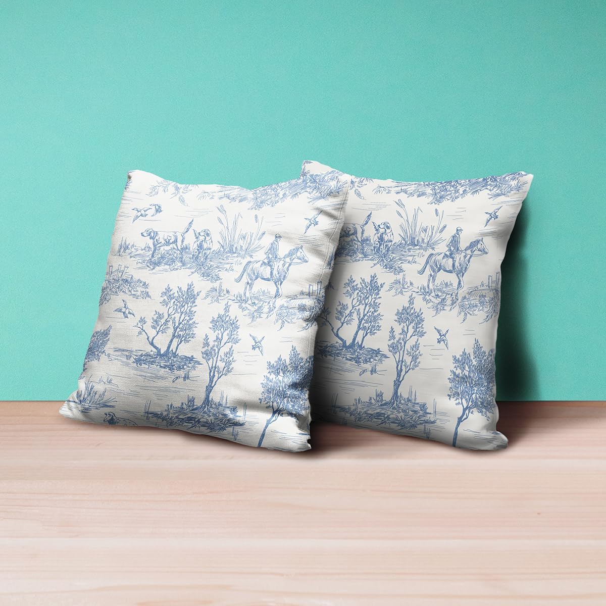 Blue and White Toile Pillow Covers 24x24 Inch Set of 2 Vintage French Country Throw Pillow Cover Rustic Linen Cushion Cover Decor for Home Sofa Bedroom Outdoor Indoor