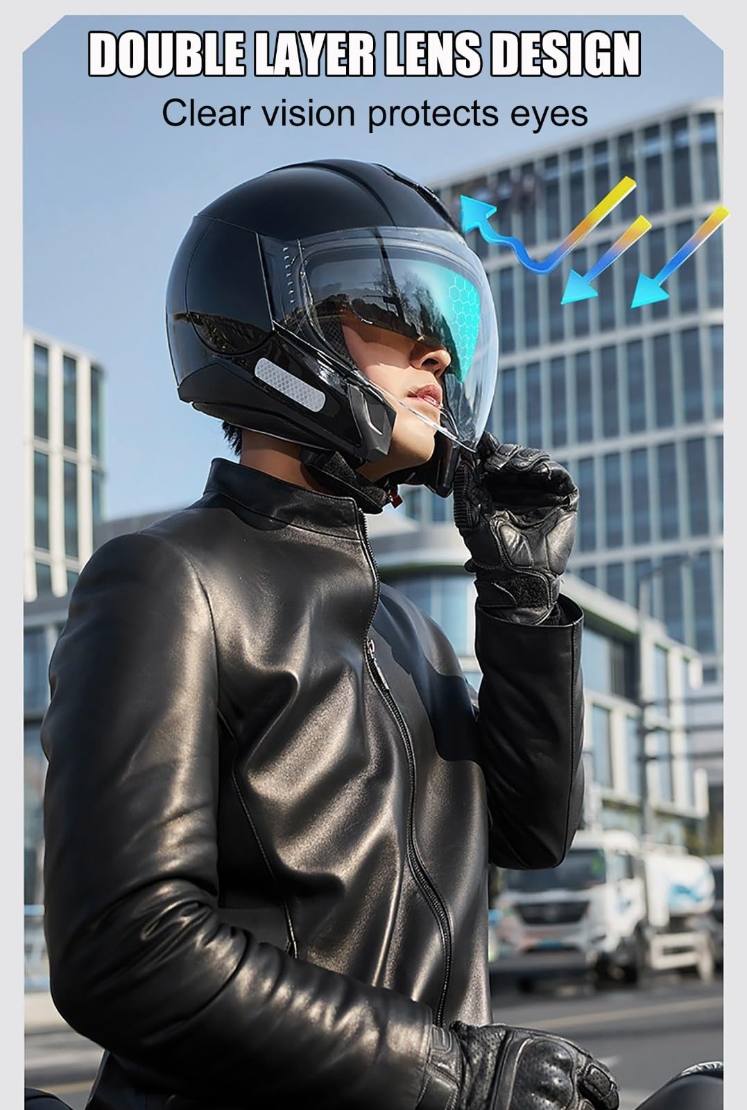 Kask motocyklowy dla dorosłych, z podwójnym wizjerem, otwarty kask motocyklowy, uniseks, do jazdy w mieście D, XXL (61-62 cm)