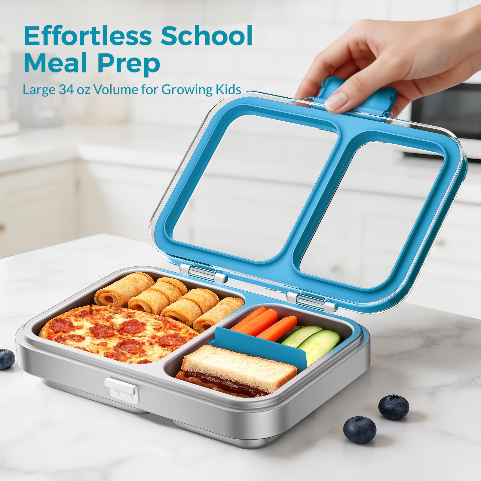 G.a HOMEFAVOR Edelstahl Brotdose Kinder 1000ml Metall Bento Lunchbox mit 2 Fächern Auslaufsichere Brotbox Kindergarten Kita Schule Sandwichbox Brotzeitdose Vesperdose Brotbüchse, Blau
