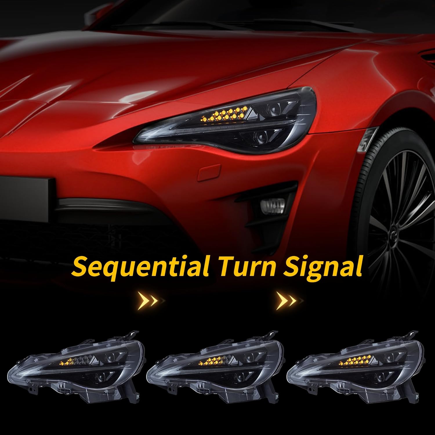 VLAND LED Headlights For 2012-2020 Toyota 86 GT86 / 2013-2016 Scion FR-S / 2013-2020 Subaru BRZ, Start Bule to White Headlamp Assembly, Dynamic DRL & Sequential Turn Signal