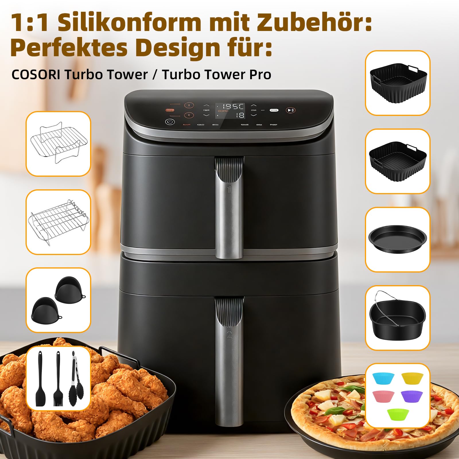 Zubehör Set für COSORI Turbo Tower Compact 8,6 L DC861 16-teilig